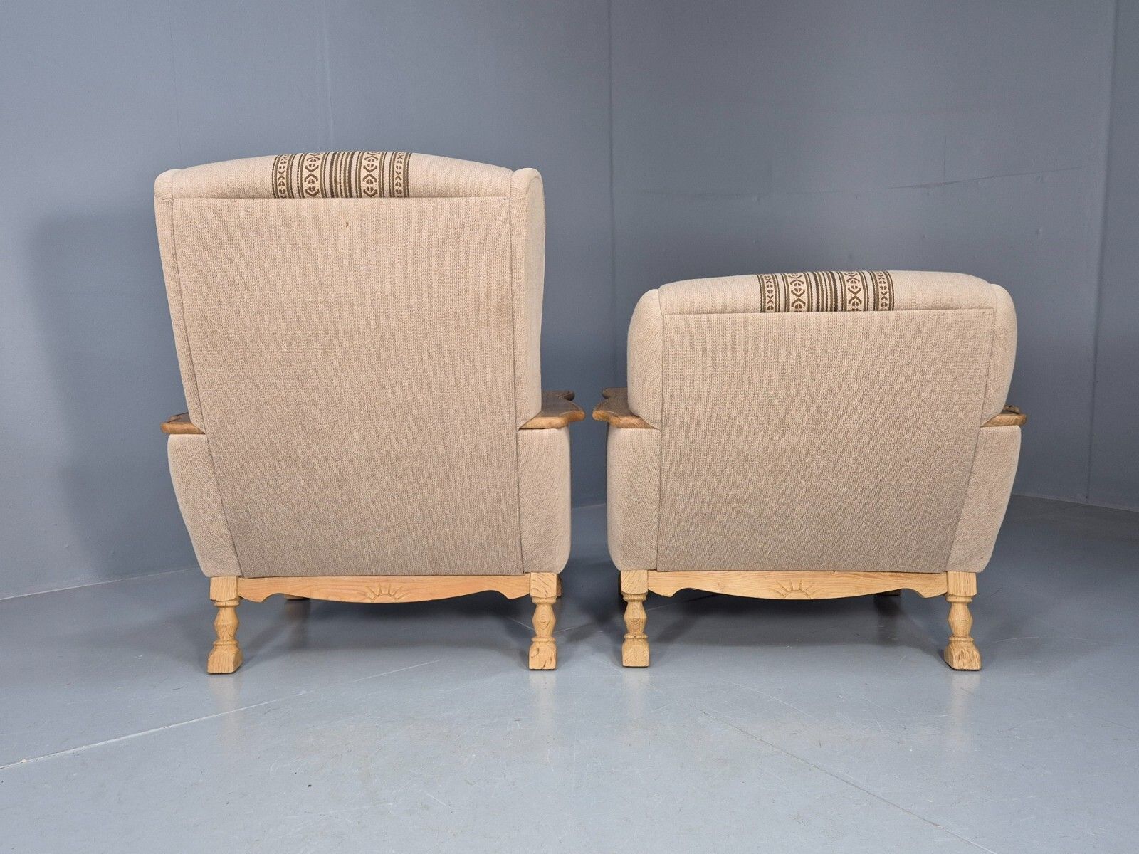 photo vinterior 2 Vintage Danish Lounge Chairs Cream Wool Oak Kjaernulf Retro 1970s Eb8020 Mnor