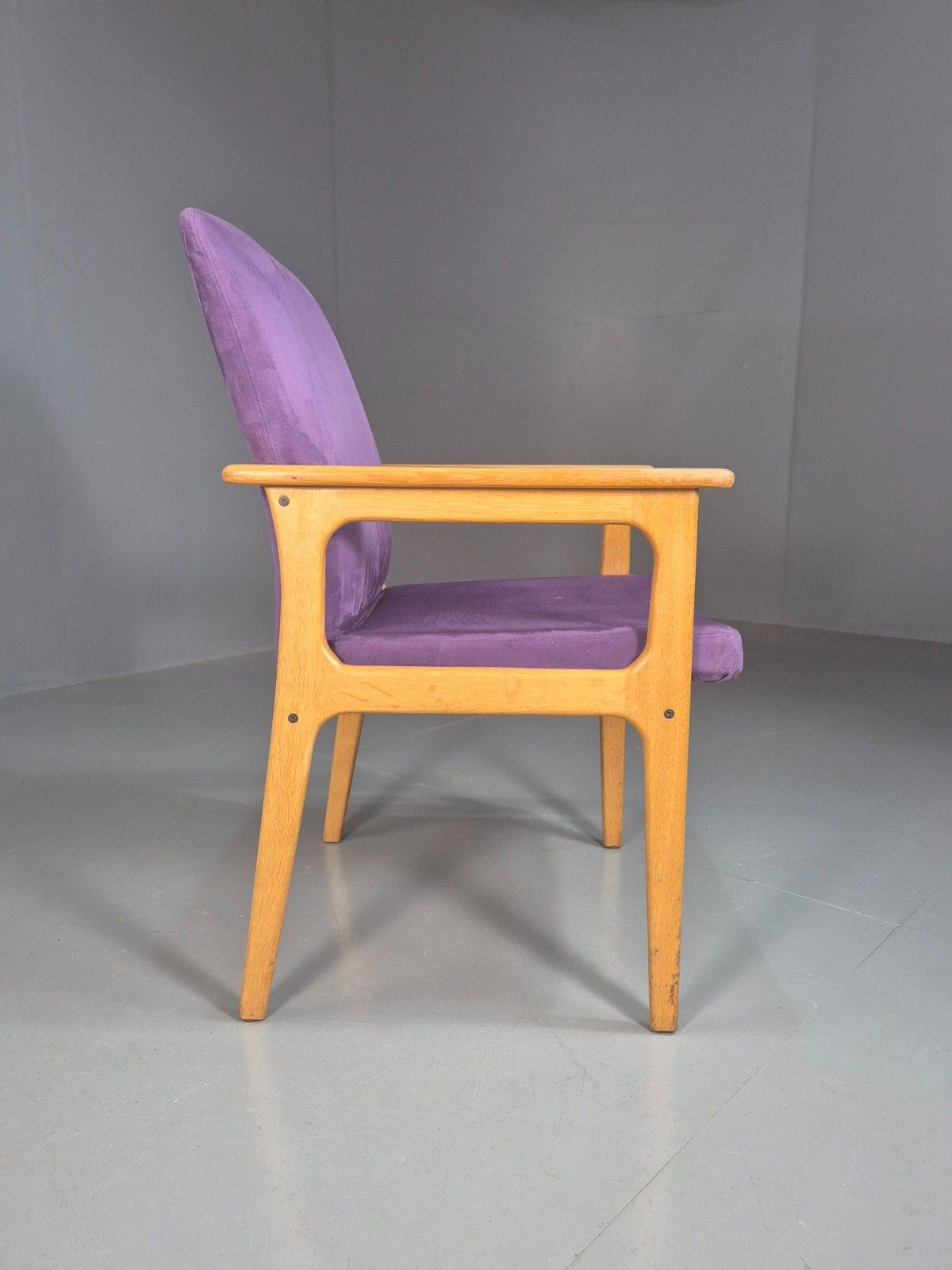 Vintage Danish Elbow Chair Purple Oak Frame O D Mobler Retro Mcm Eb8000 Mnor photo vintage