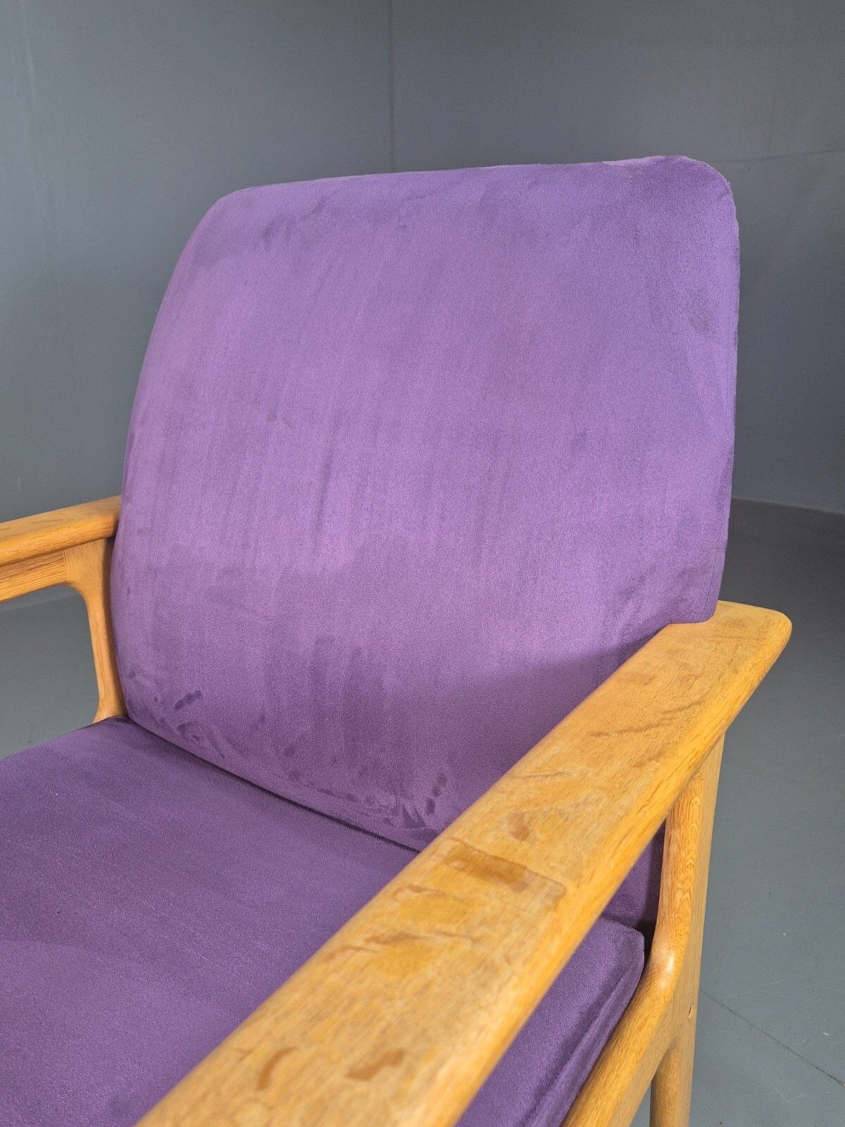 photo buy Vintage Danish Elbow Chair Purple Oak Frame O D Mobler Retro Mcm Eb8000 Mnor
