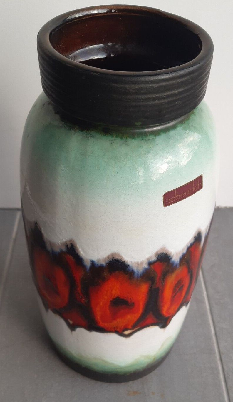 Vibrant Retro Vase Scheurich 553 38 Mid Century W. German Pottery Fat Lava 39cm photo buy