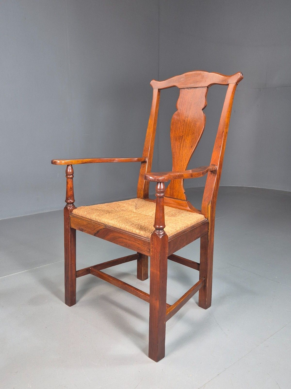 Vintage Elbow Chair String Seat Lyre Back Frame 1950s Reproduction Eb7879 Vcar