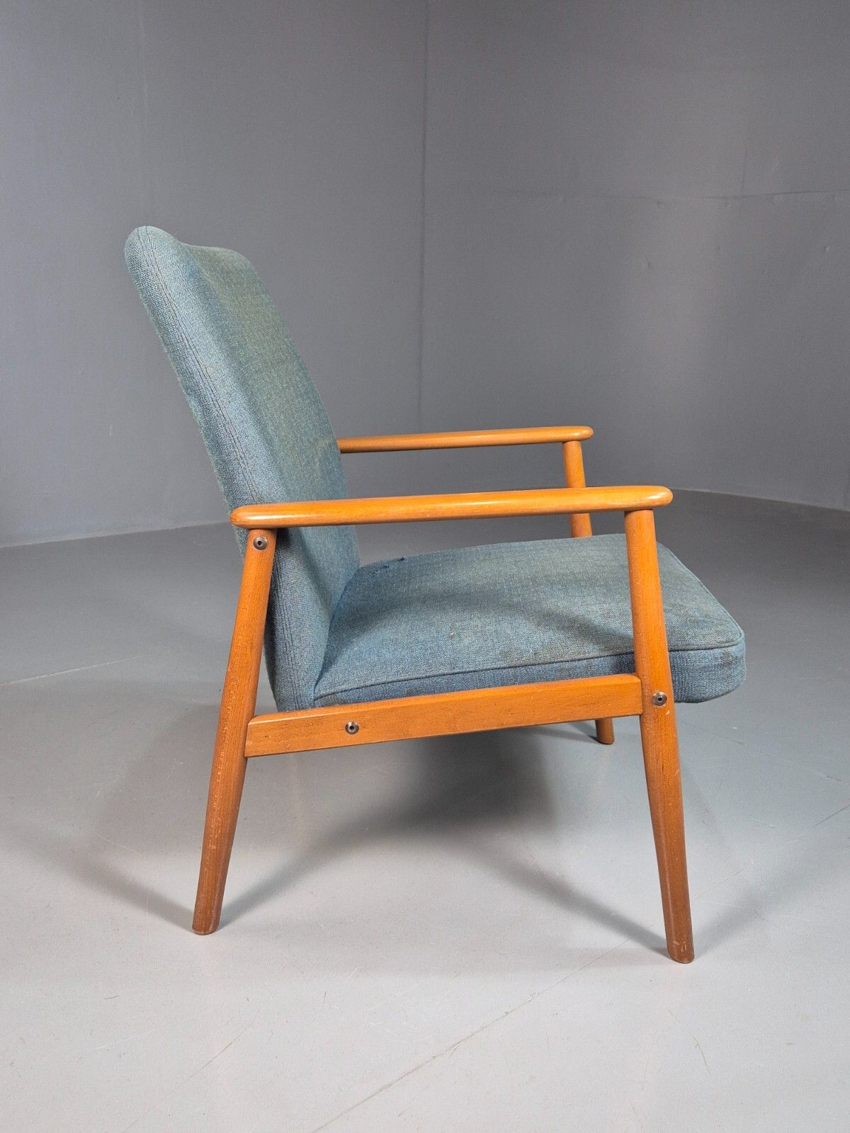 Vintage Danish Lounge Chair Blue Upholstery Beech Frame Retro Mcm Eb7737 Mnor photo vintage