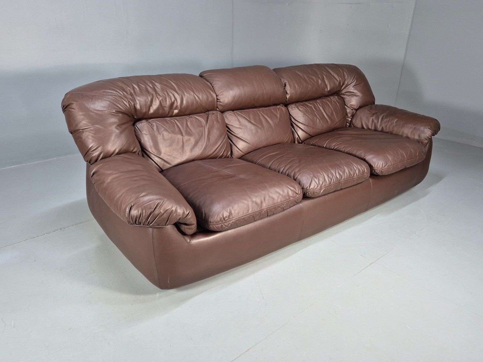 photo furniture Vintage Swedish 3 Seat Sofa Brown Leather 1970s Retro Mcm Eb7683 M3ss