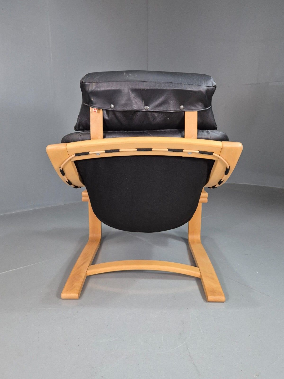photo for sale Vintage Danish Lounge Chair Black Leather Bentwood Skippers Retro Eb7591 Mben