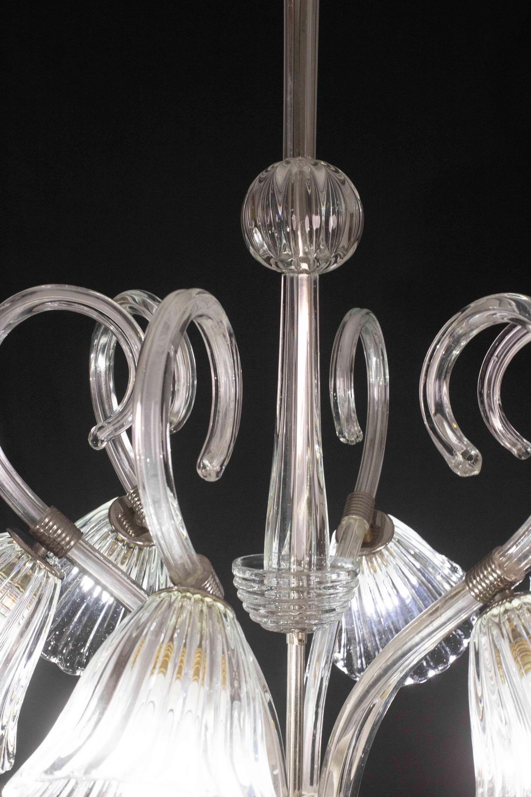 Lighting Amazing 6 Light Art Deco Murano Glass And Brass Chrome Chandelier By Barovier photo