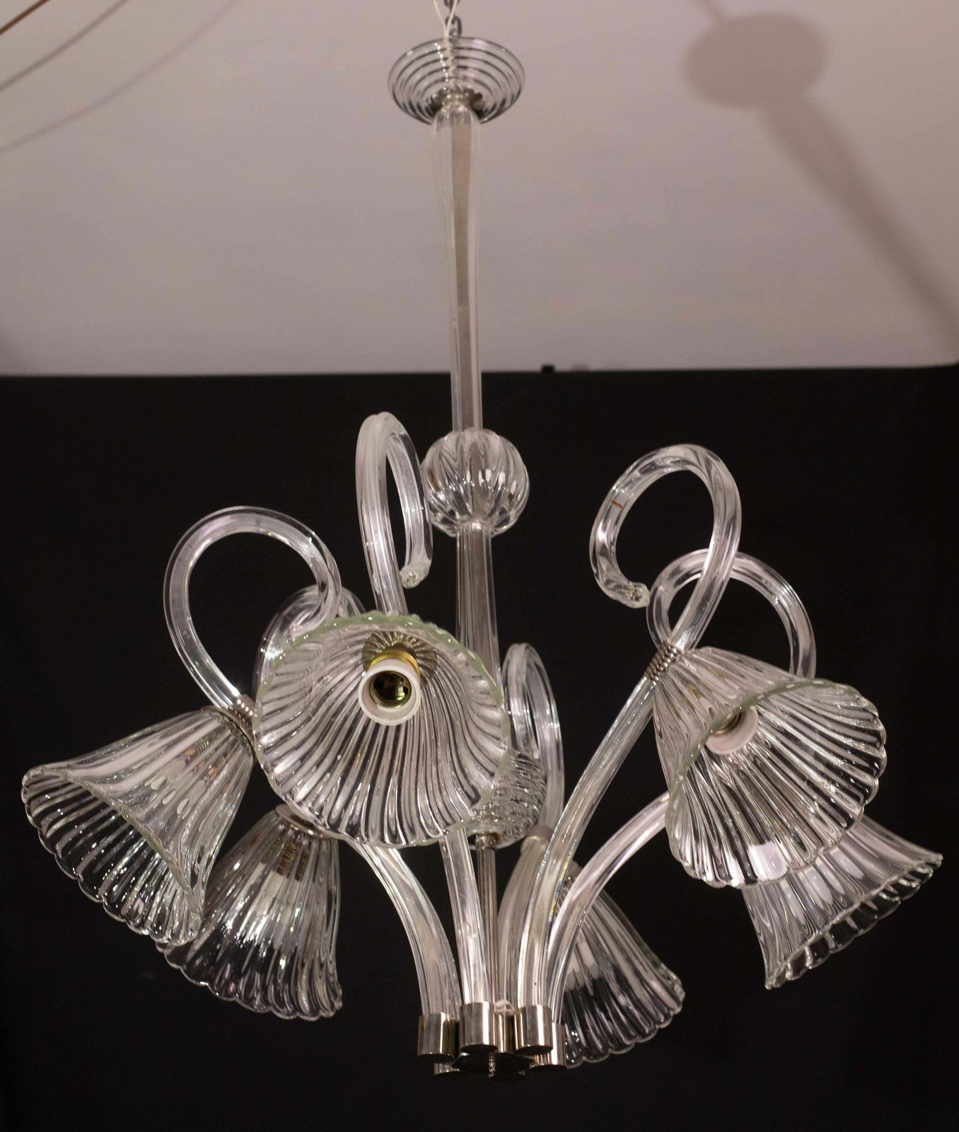 photo buy Amazing 6 Light Art Deco Murano Glass And Brass Chrome Chandelier By Barovier