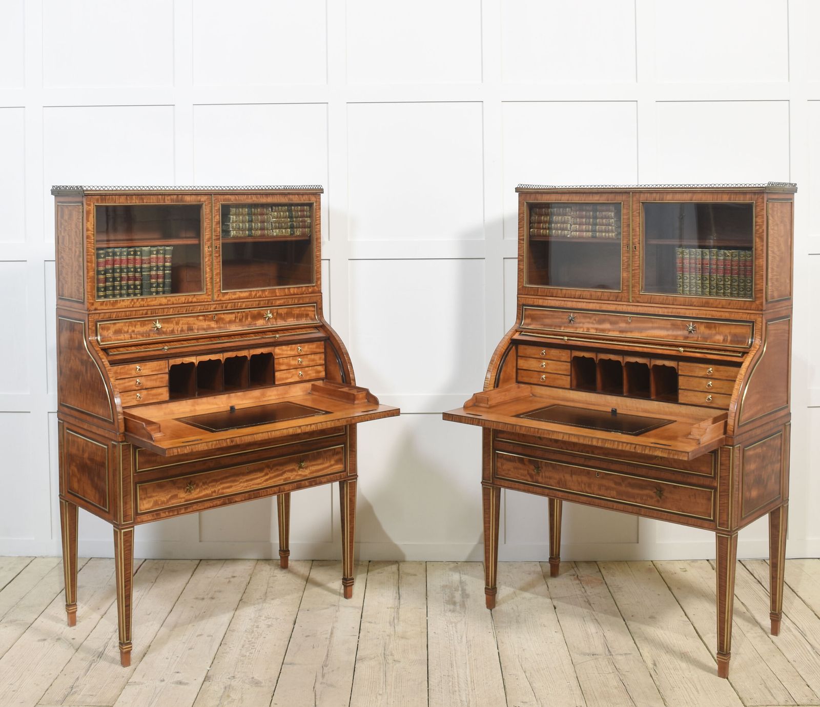 photo buy Pair Of Important Georgian Satinwood Cylinder Cabinets