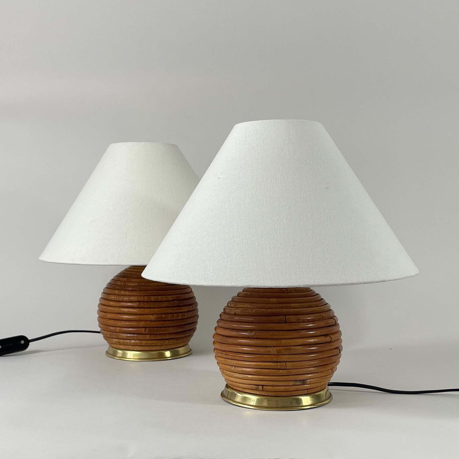 Table Lamps, Pencil Reed Rattan And Brass, Vivai Del Sud Italy 1960s photo furniture