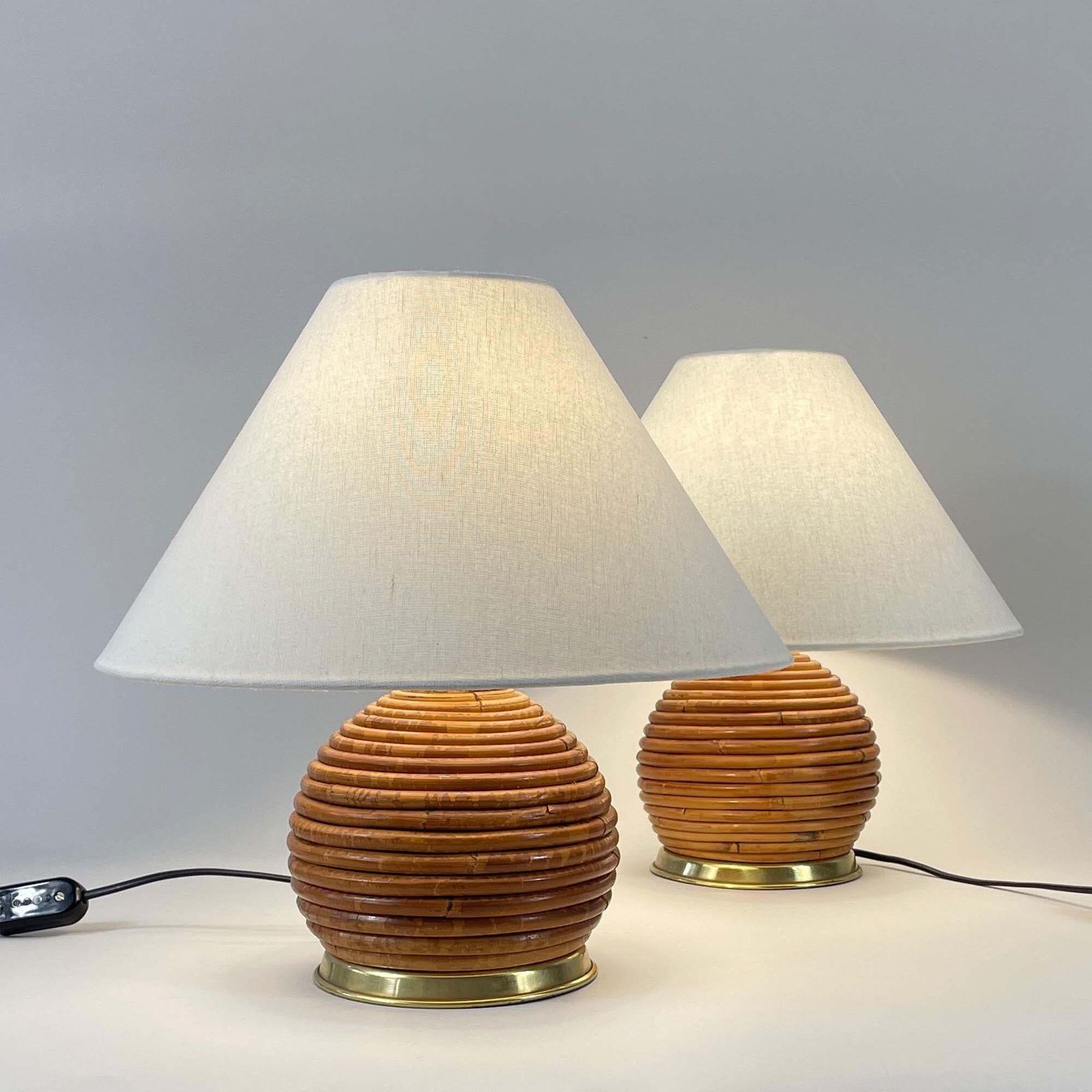 2211.0 Table Lamps, Pencil Reed Rattan And Brass, Vivai Del Sud Italy 1960s photo