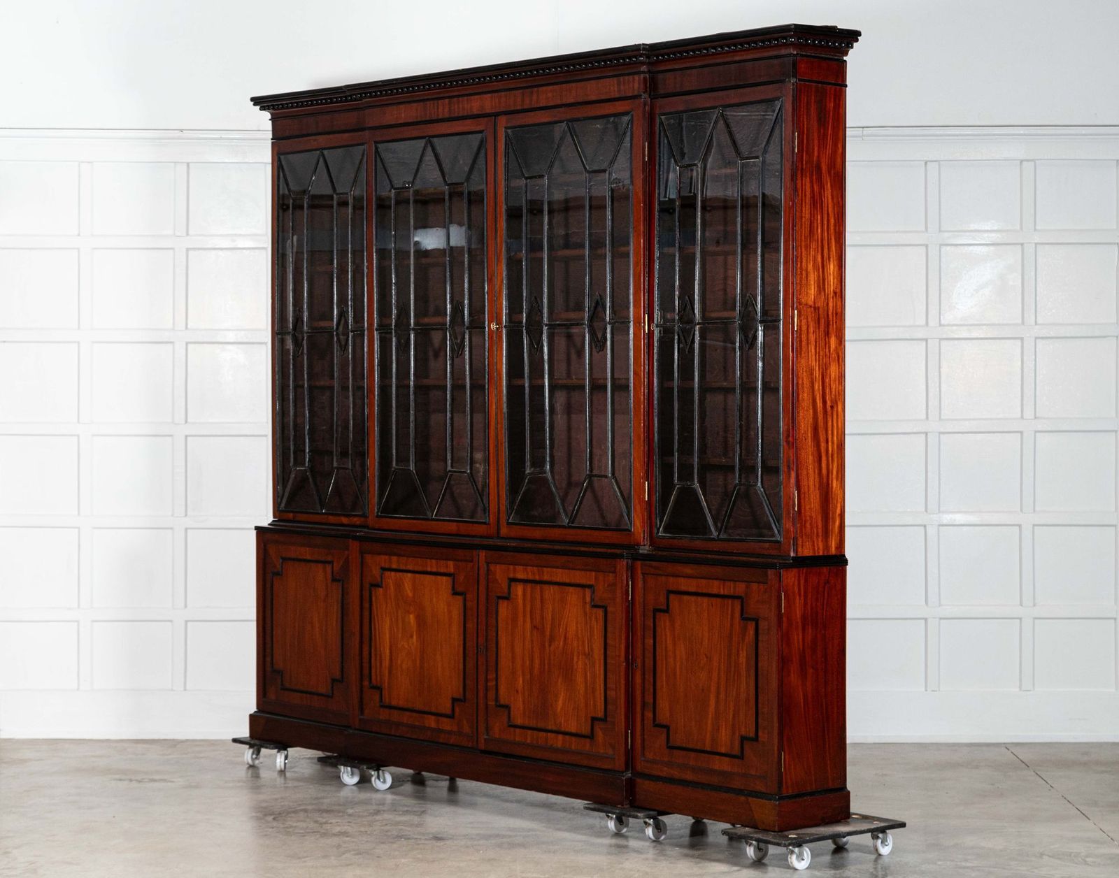 Monumental Irish Georgian Ebonised Mahogany & Astral Glazed Breakfront Bookcase   photo 28463.0