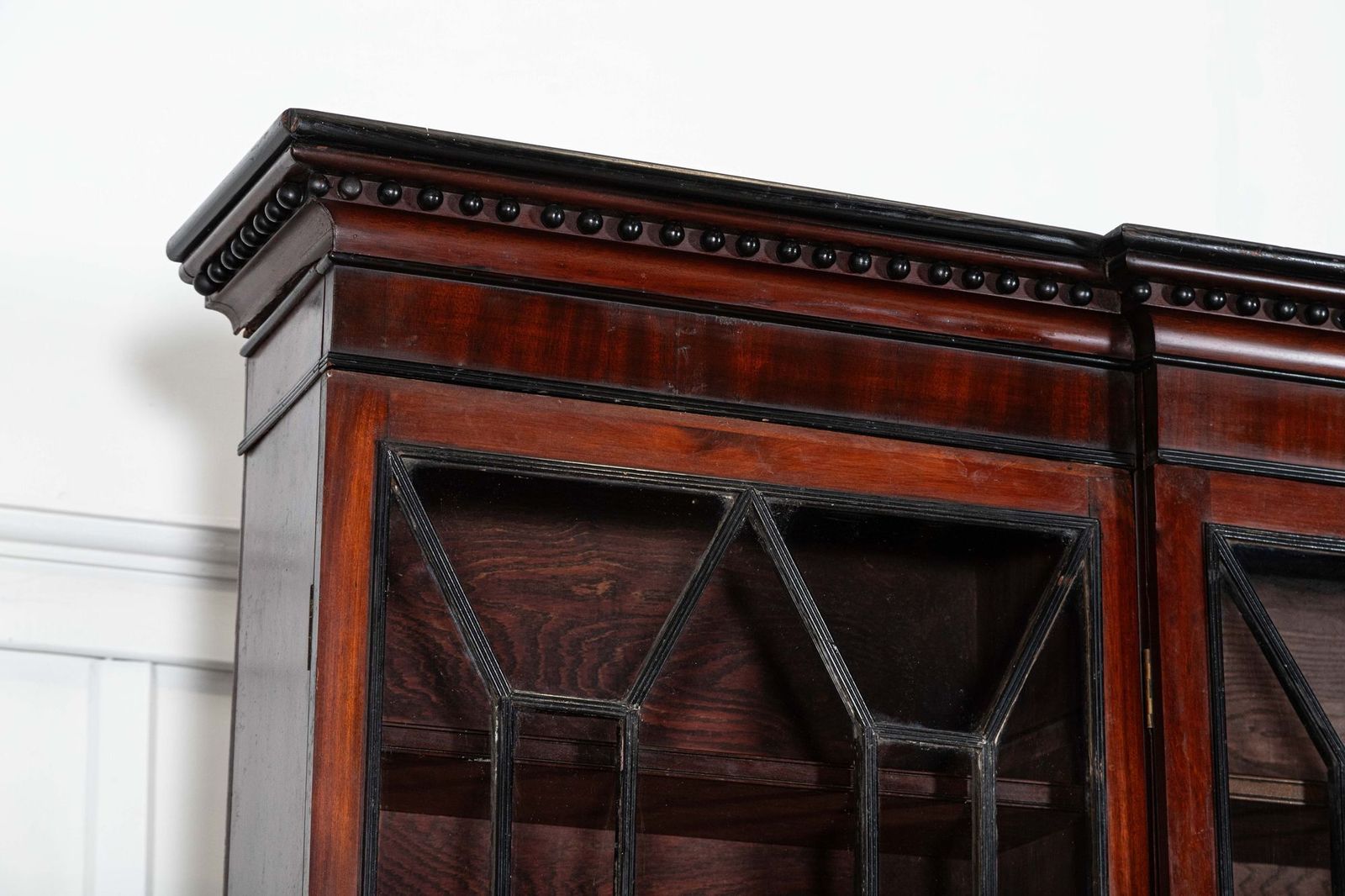 photo furniture Monumental Irish Georgian Ebonised Mahogany & Astral Glazed Breakfront Bookcase  
