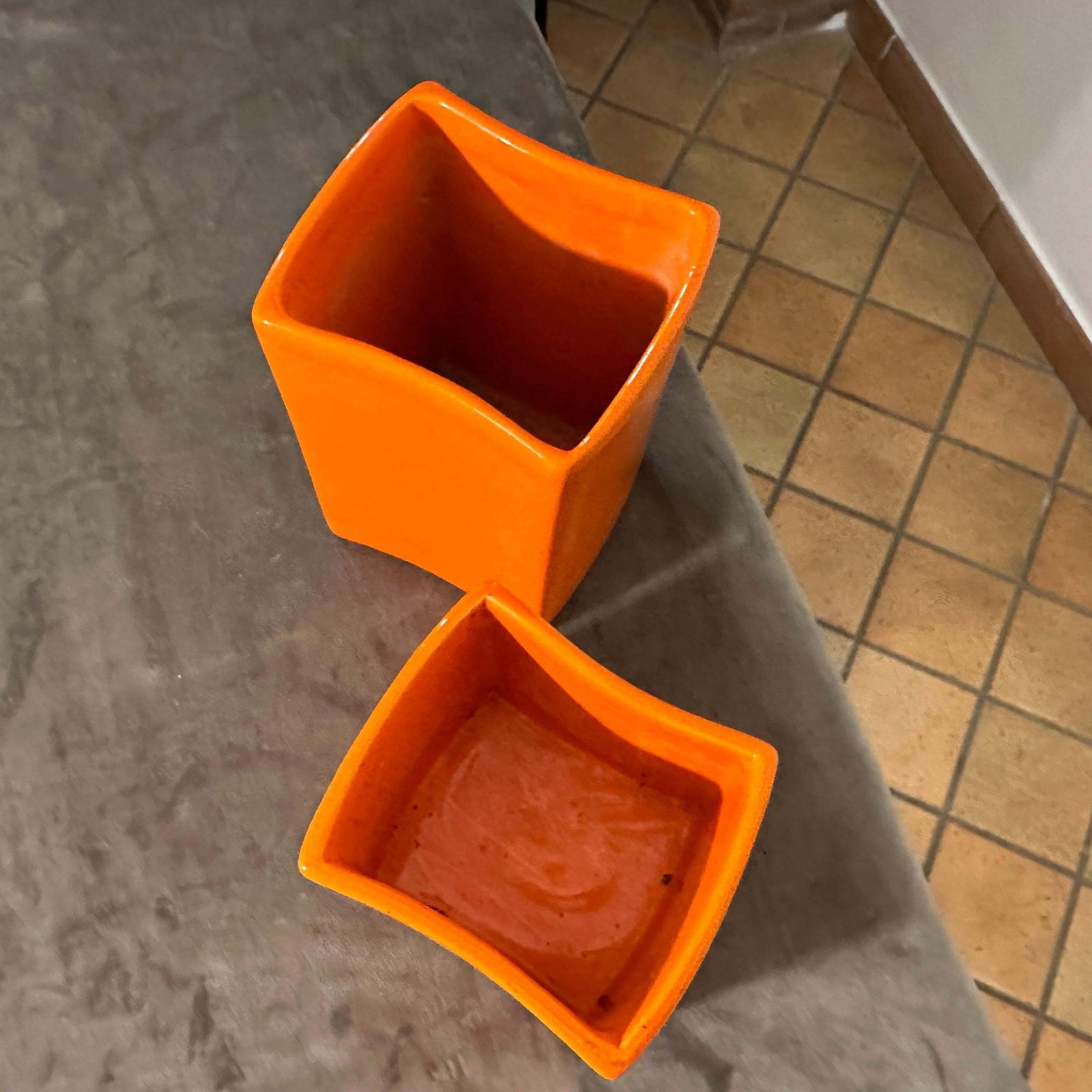 C. 1970 Two Modern Orange Ceramic Vases  By Franco Bettonica For Gabbianelli photo 585.0