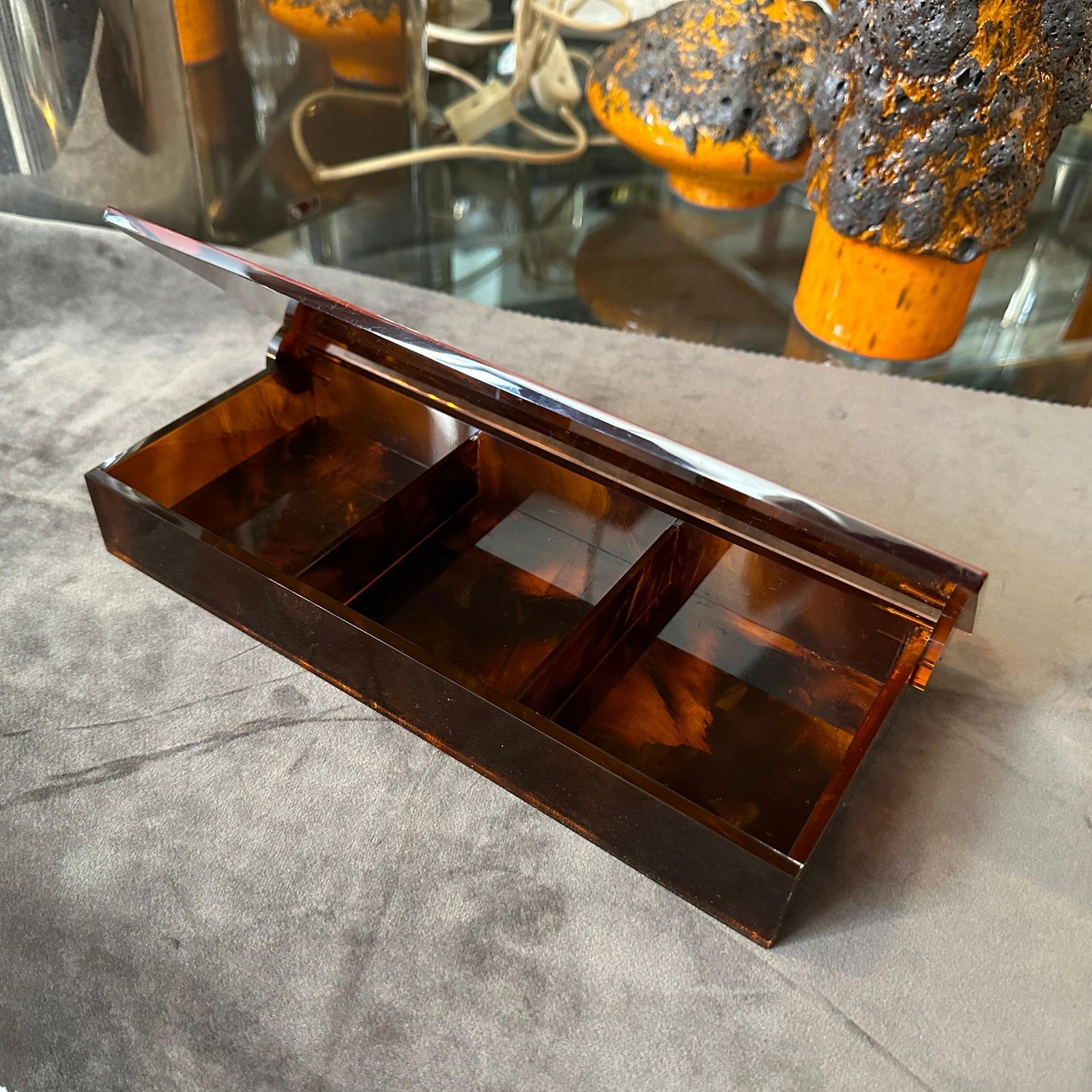 1970s Mid Century Modern Fake Tortoiseshell Lucite Italian Jewelry Box photo furniture