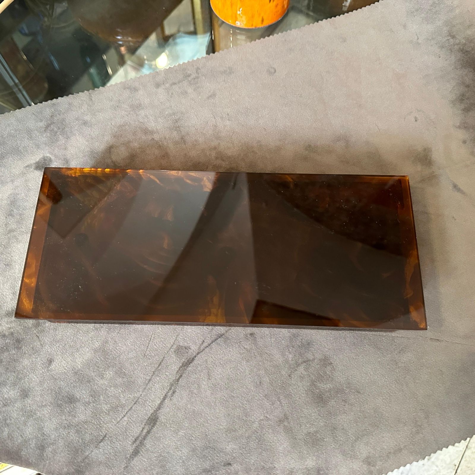1970s Mid Century Modern Fake Tortoiseshell Lucite Italian Jewelry Box photo vinterior