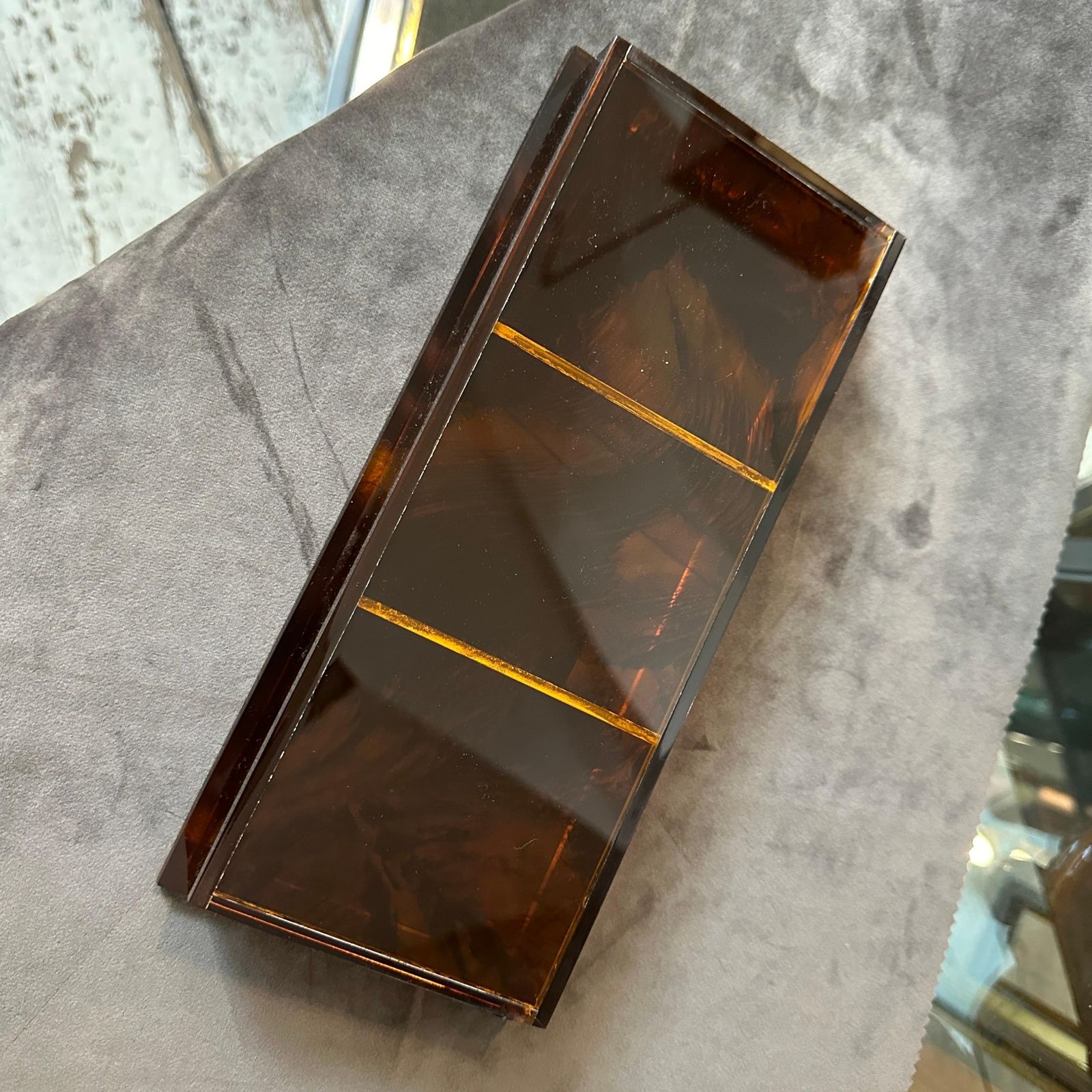 photo furniture 1970s Mid Century Modern Fake Tortoiseshell Lucite Italian Jewelry Box