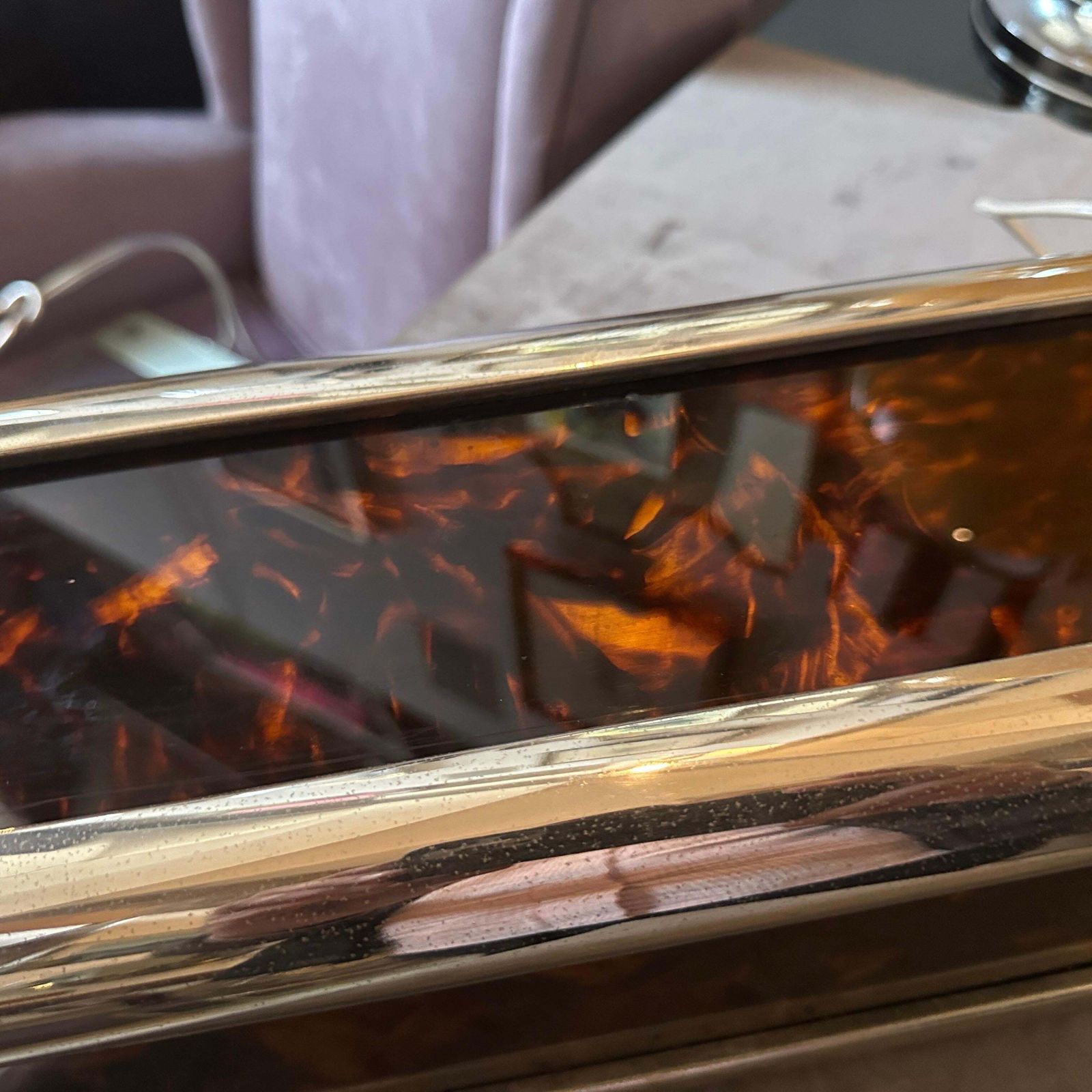 1970s Mid Century Modern Fake Tortoiseshell Lucite And Silver Plate Table Lamp photo for sale
