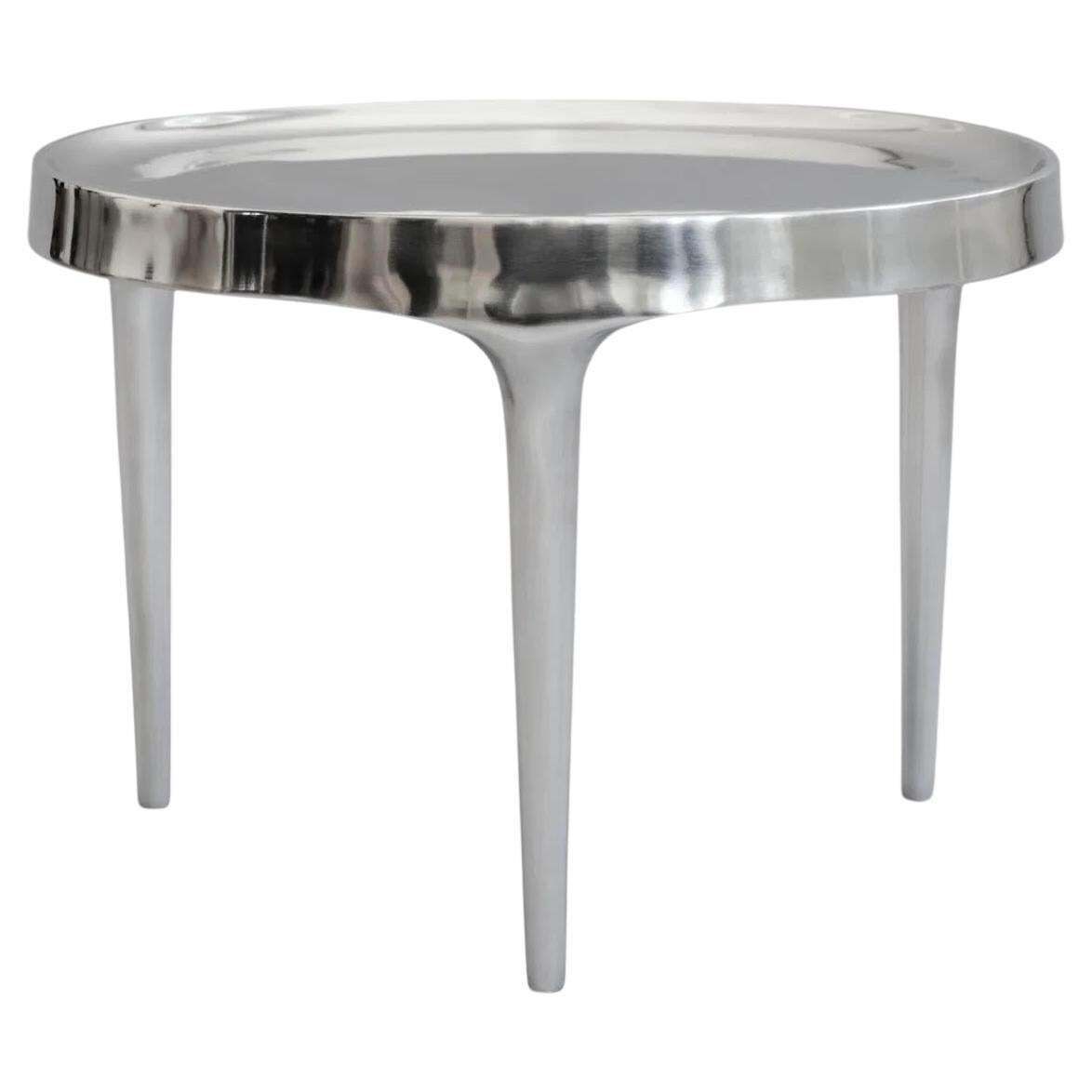Coffee Table, Polished Cast Aluminium And Chrome, Contemporary Work.