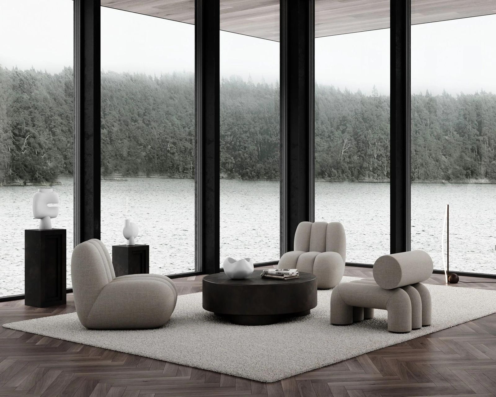 photo furniture Podium, Column, Like A Modern Sculpture In Fiber Concrete, Contemporary Work.