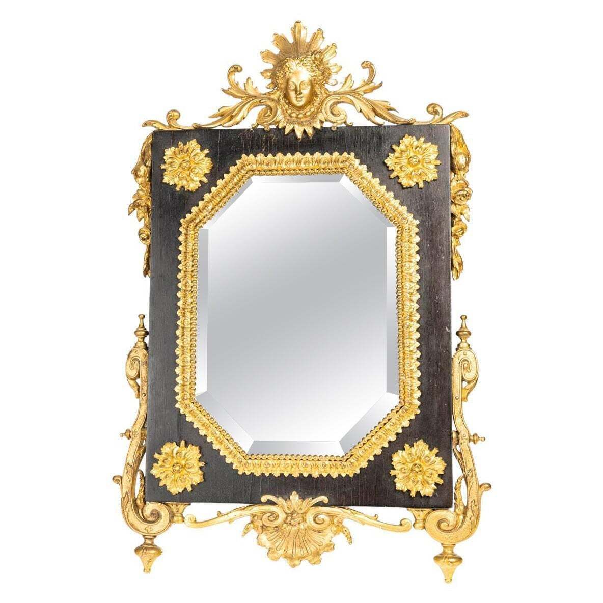 Napoleon III Period Table Mirror In Chased And Gilt Bronze On Wood.