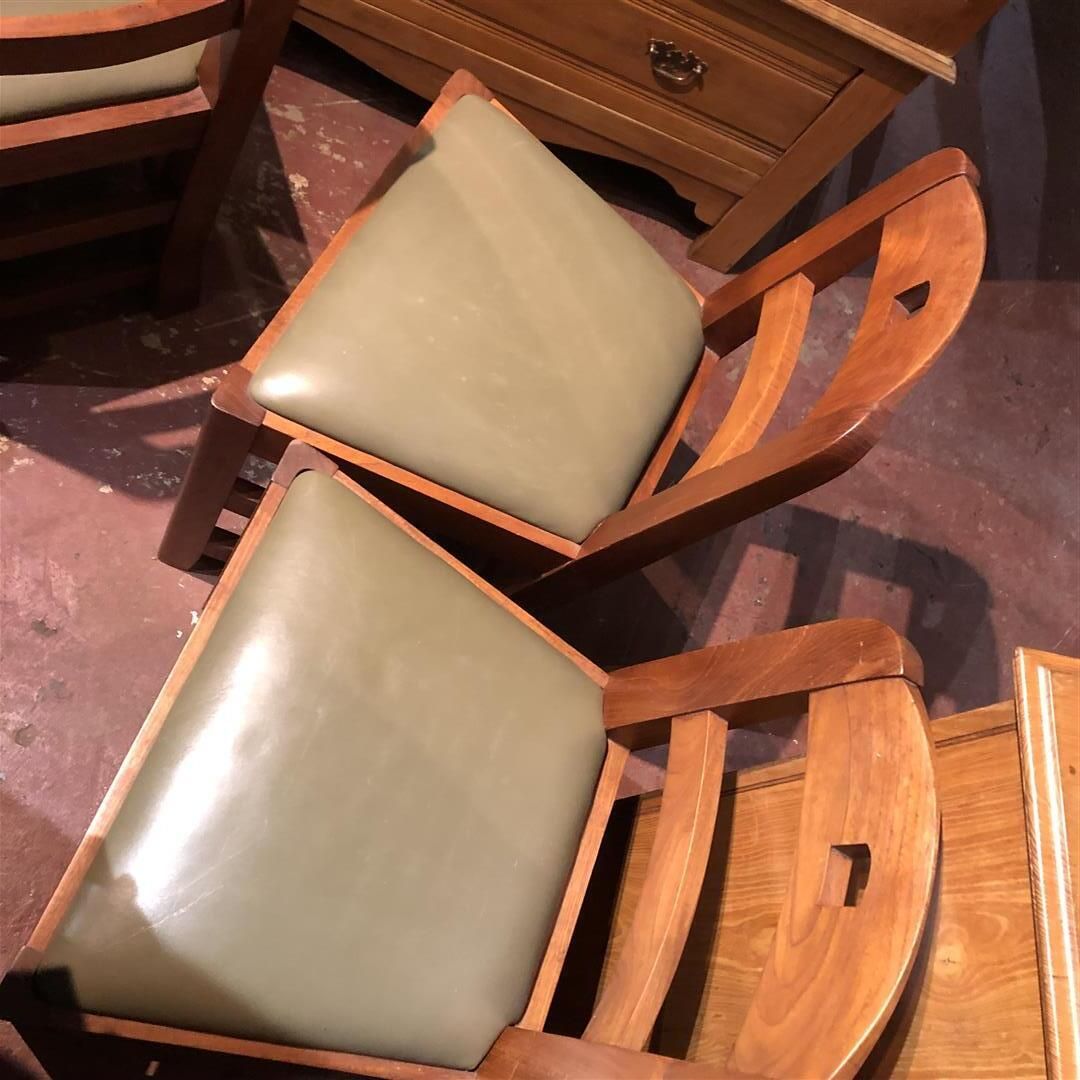 photo furniture Set Of Four Brutalist Teak Dining Chairs With Leather Seats