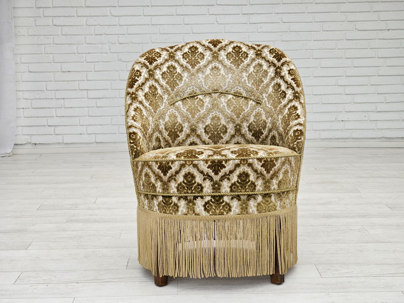 1950s, Danish Easy Chair, Furniture Velour, Ash Wood Legs. photo vintage
