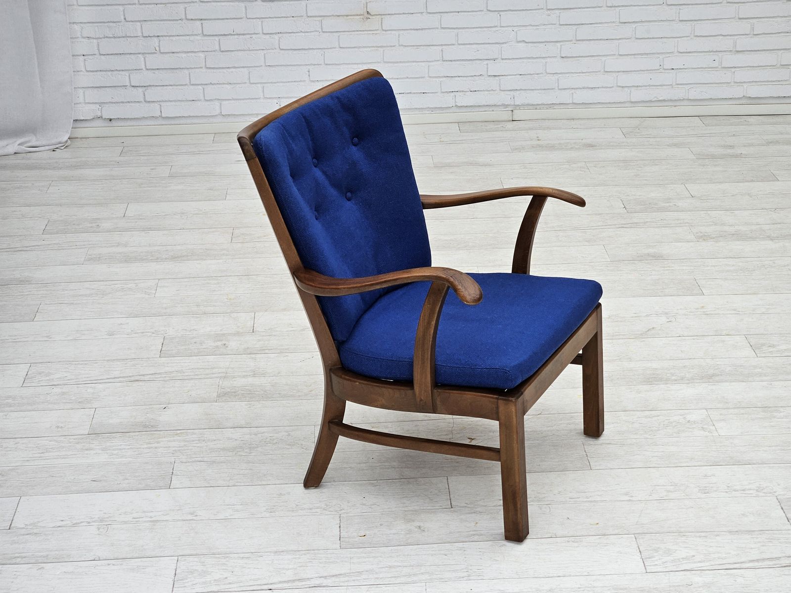 1960s, Danish Easy Armchair By Fritz Hansen, Wool Fabric, Beech Wood. photo furniture