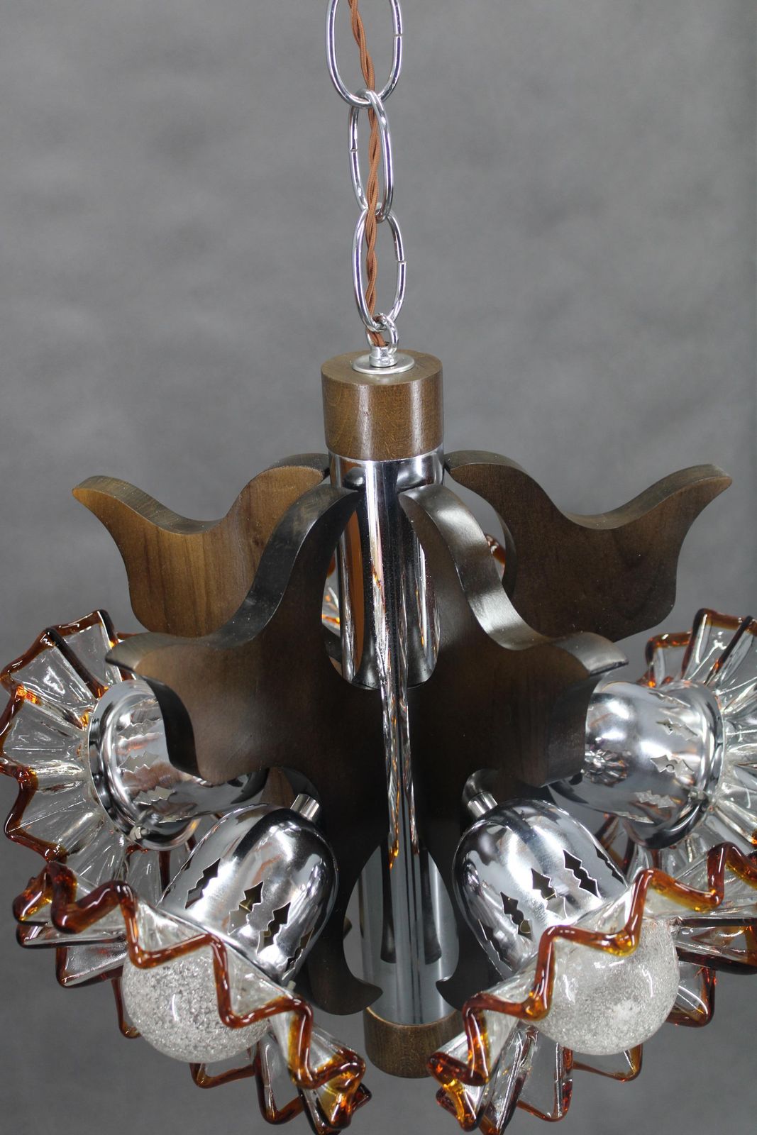 photo furniture 1970s Chandelier With Murano Glass Shades, Italy