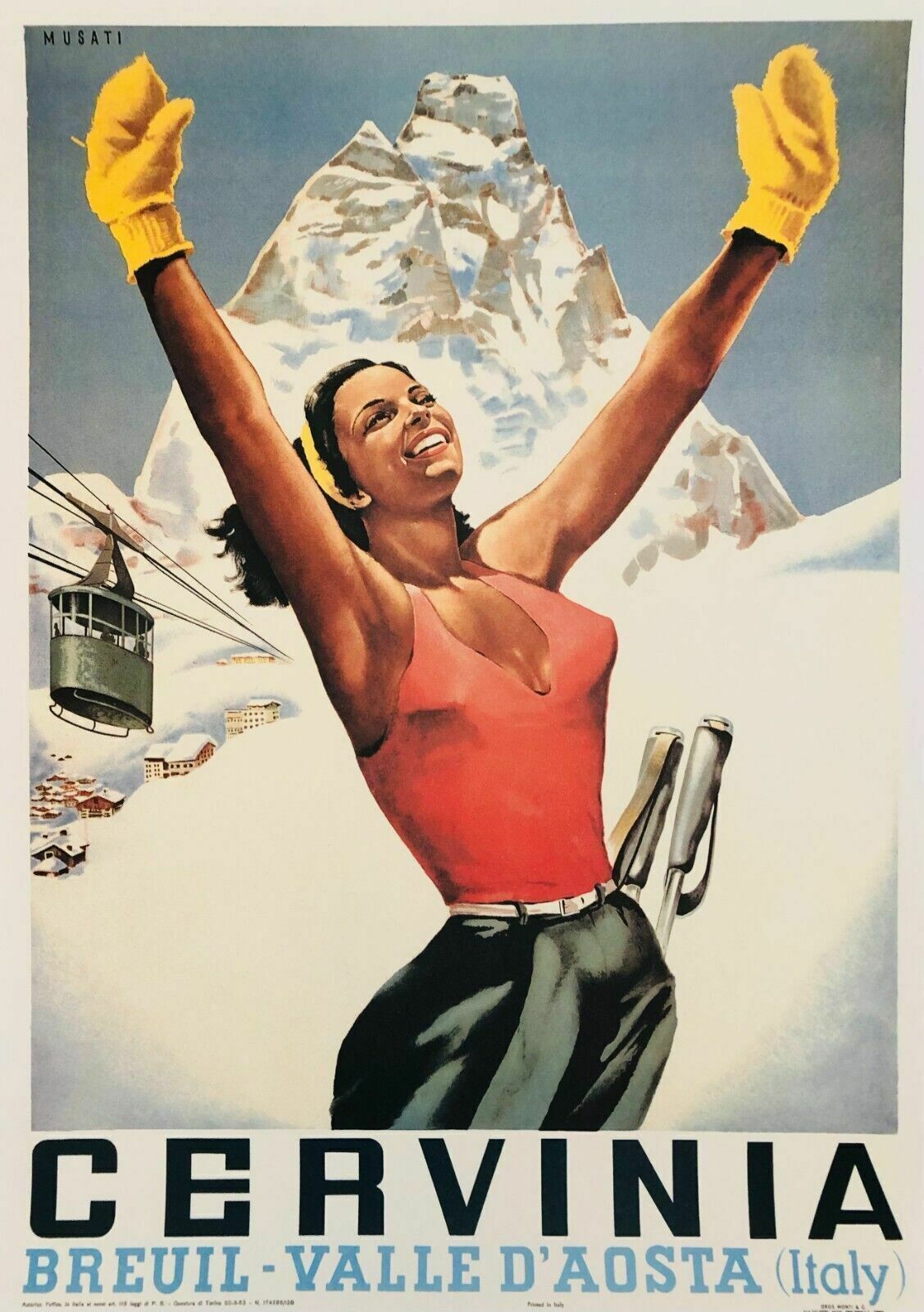 Arnaldo Musati, C.A. 1970   Cervinia Breuil Valle D'aosta   Original Vintage Affiche Cm 70 X 50