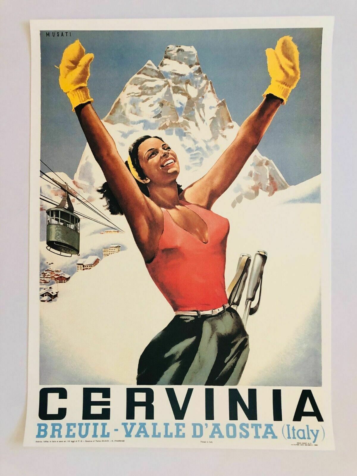 Arnaldo Musati, C.A. 1970   Cervinia Breuil Valle D'aosta   Original Vintage Affiche Cm 70 X 50 photo furniture