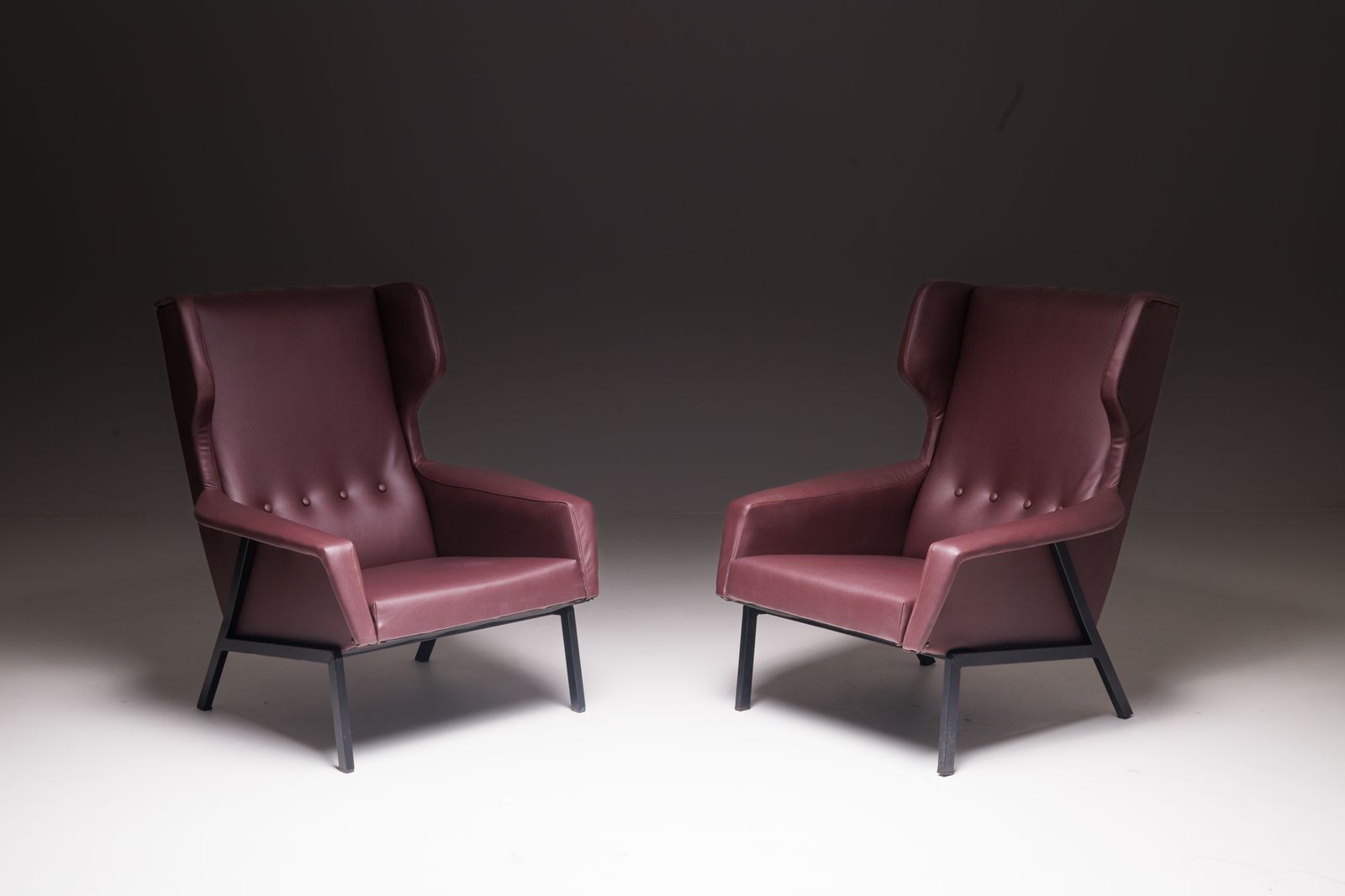 Set Of 2 Plum Leather Armchairs – Reupholstery photo furniture