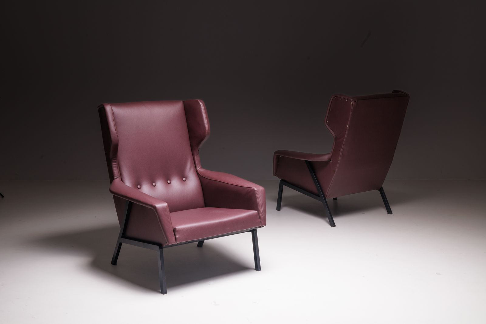 Set Of 2 Plum Leather Armchairs – Reupholstery photo 2300.0