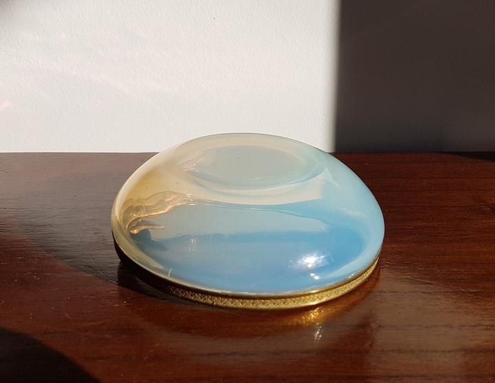 Pre 1970s Italian Murano Opaline And Brass Ormulu 6 Pc Set, Att. To Fratelli Toso    Labelled photo vintage