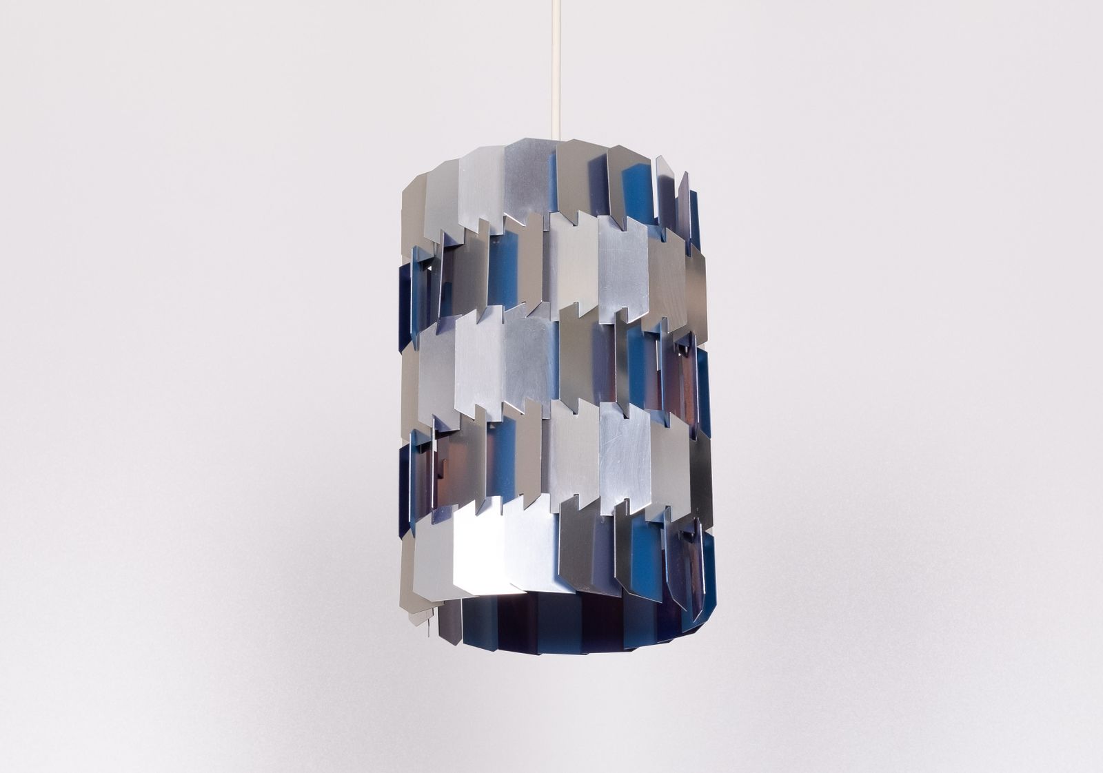 Zilveren & Blauwe Facet Hanglamp Van Louis Weisdorf Voor Lyfa, Jaren 1960, Denemarken photo buy