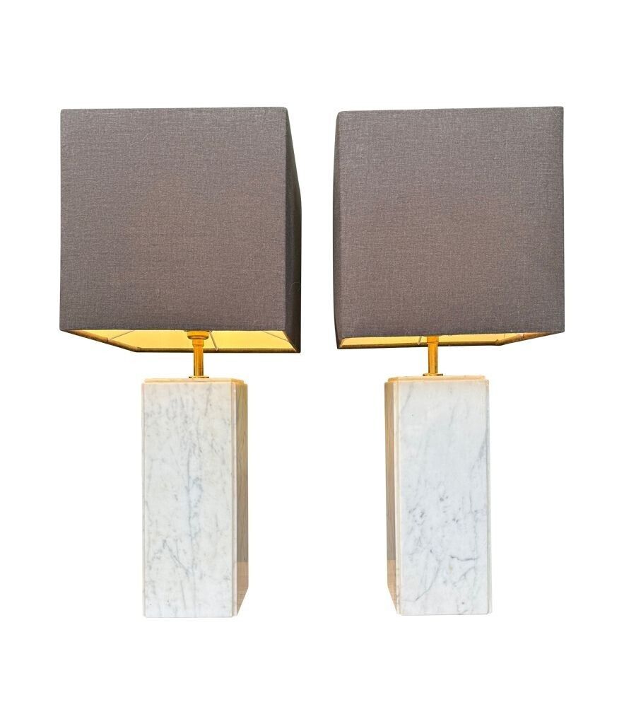 A Pair Of 1970s Belgian Carrera Marble Lamps By Porcelaine De Bruxelles photo furniture