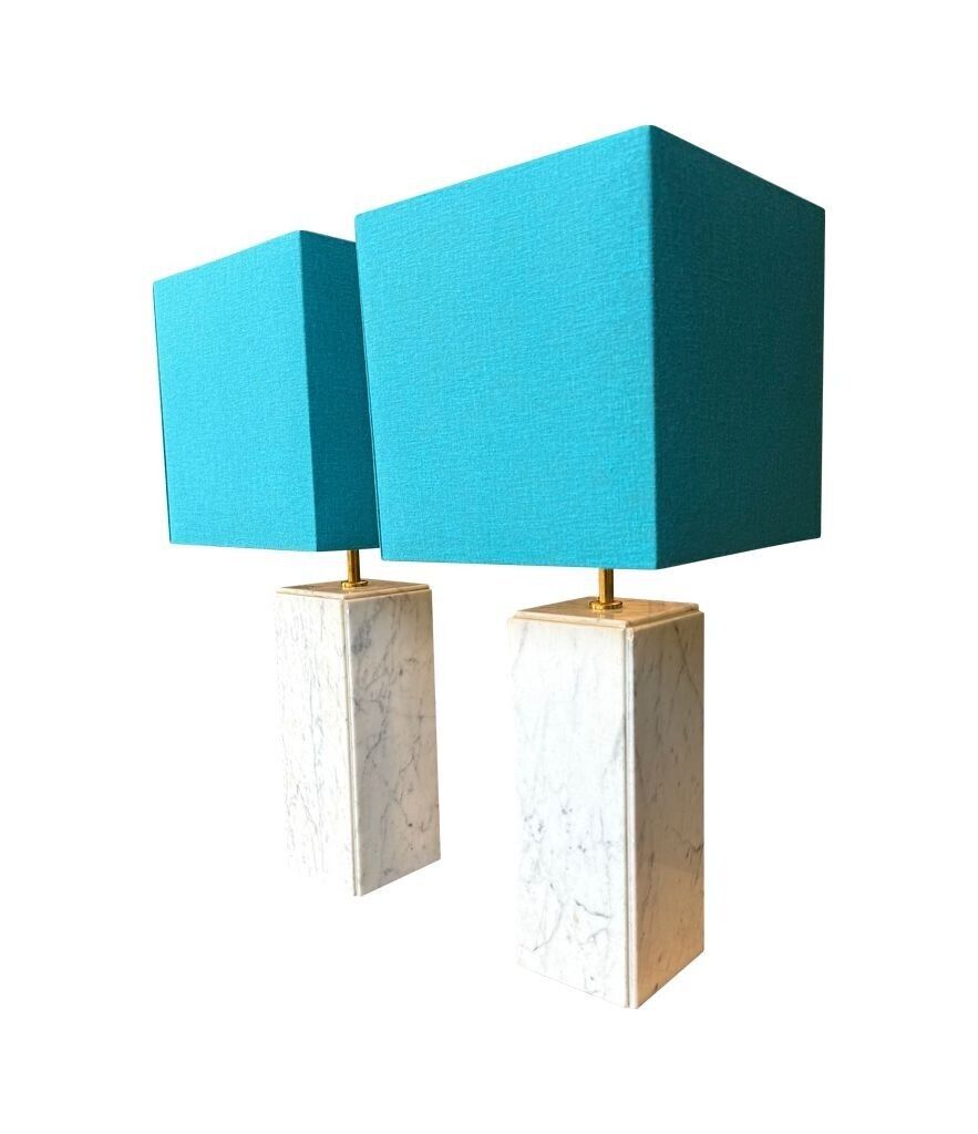 A Pair Of 1970s Belgian Carrera Marble Lamps By Porcelaine De Bruxelles photo Lighting
