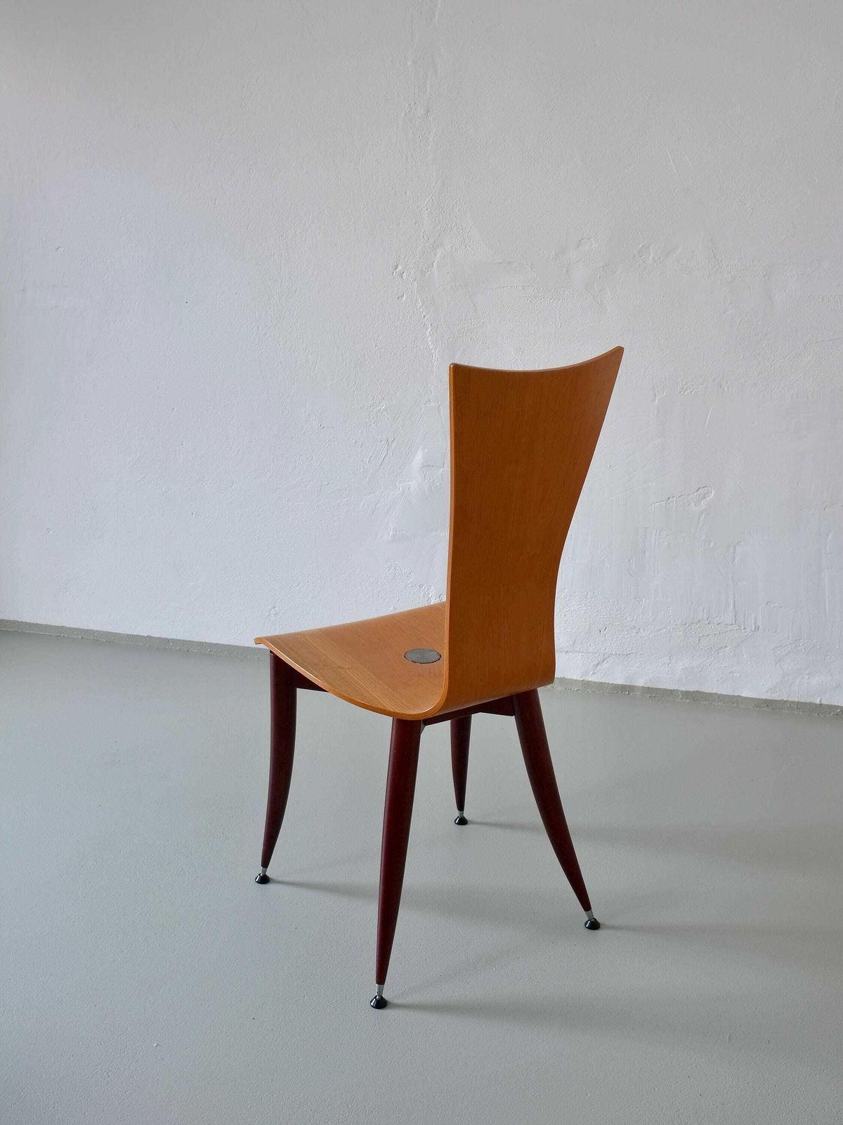 3 Plywood Burgundy Legs Chairs | Italy | 1980s photo Furniture