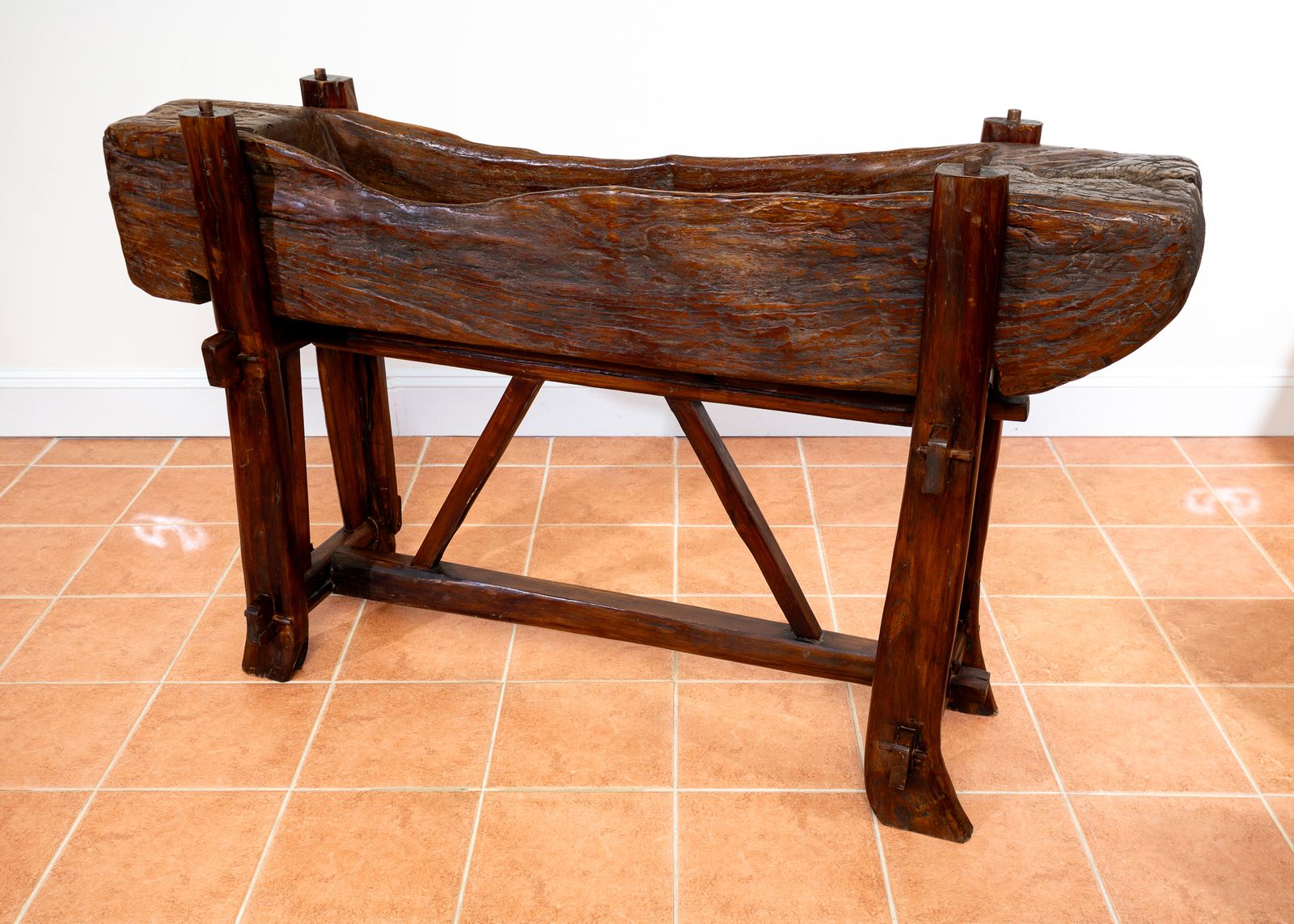 photo for sale Large Trough Planter On Stand Rustic French Brutalist Xl European Antiqu.E Oak Tree Trun.K Teak Mid Century Serving Bar Consol.E Tabl.E
