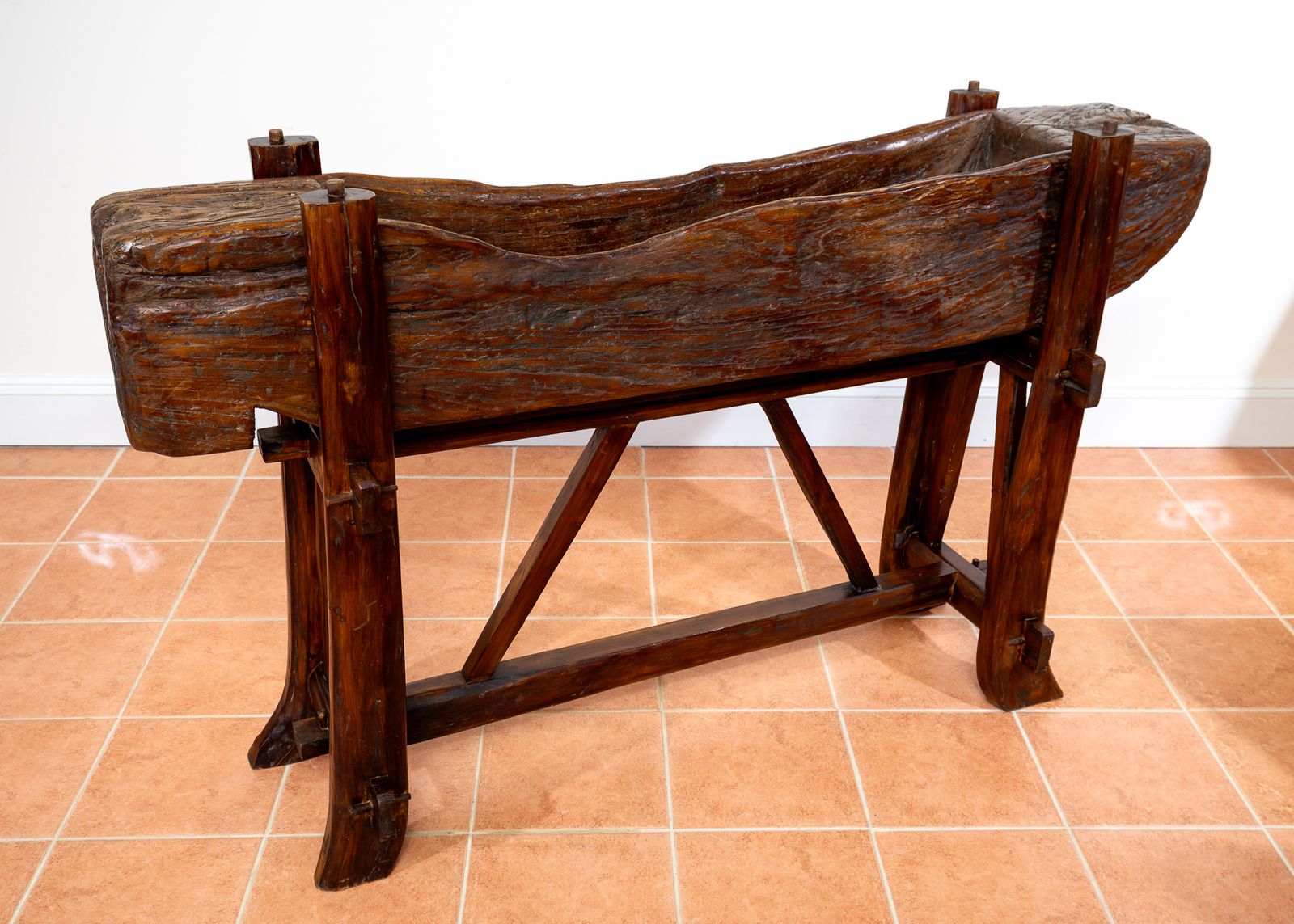 3450.0 Large Trough Planter On Stand Rustic French Brutalist Xl European Antiqu.E Oak Tree Trun.K Teak Mid Century Serving Bar Consol.E Tabl.E photo