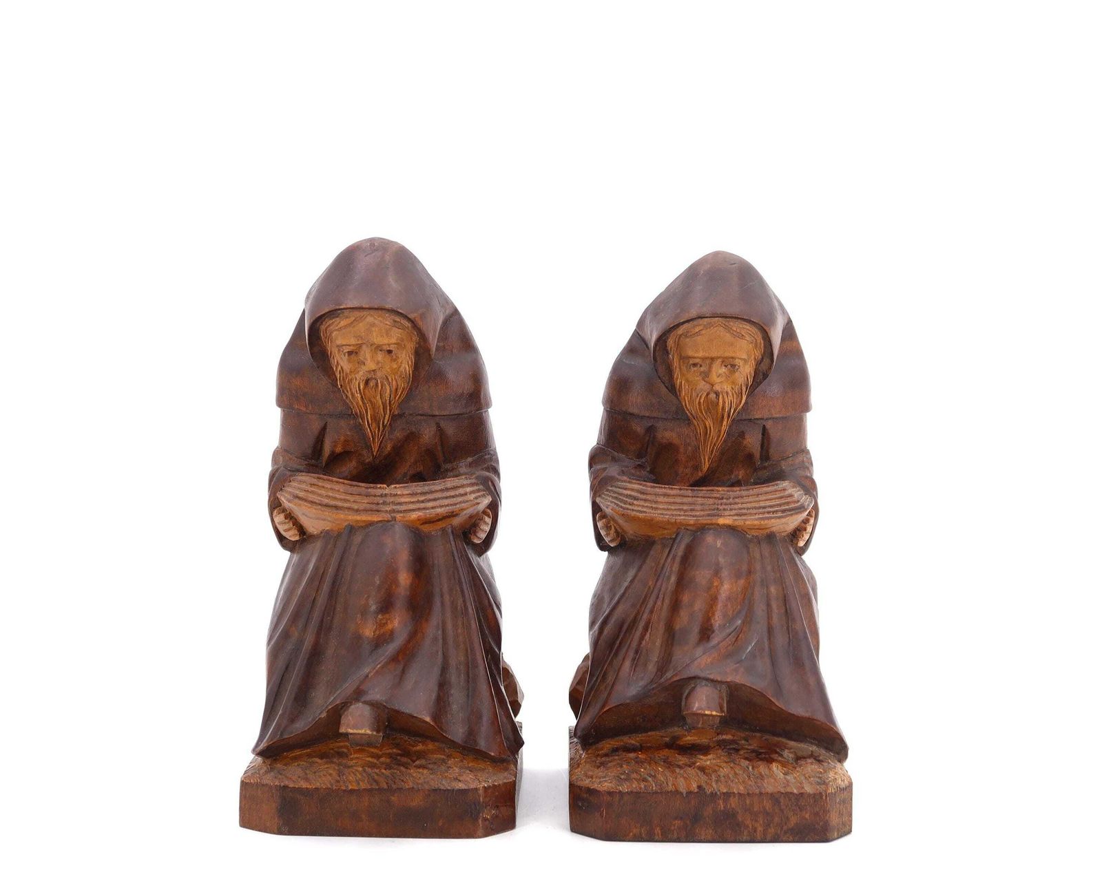 Franse Sculptuurachtige Boekensteun In Gesneden Hout, Monniken Lezend, Jaren 1980 / Donker Hout, Sculptuur, Kunst, Boekensteun, Klooster photo Woonaccessoires