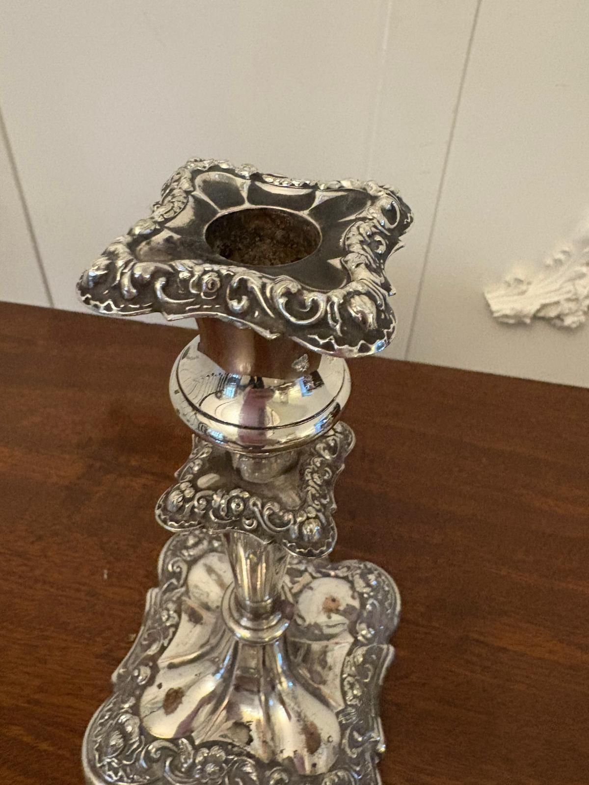 photo furniture Pair Of Antique Quality Sheffield Silver Plated Candlesticks