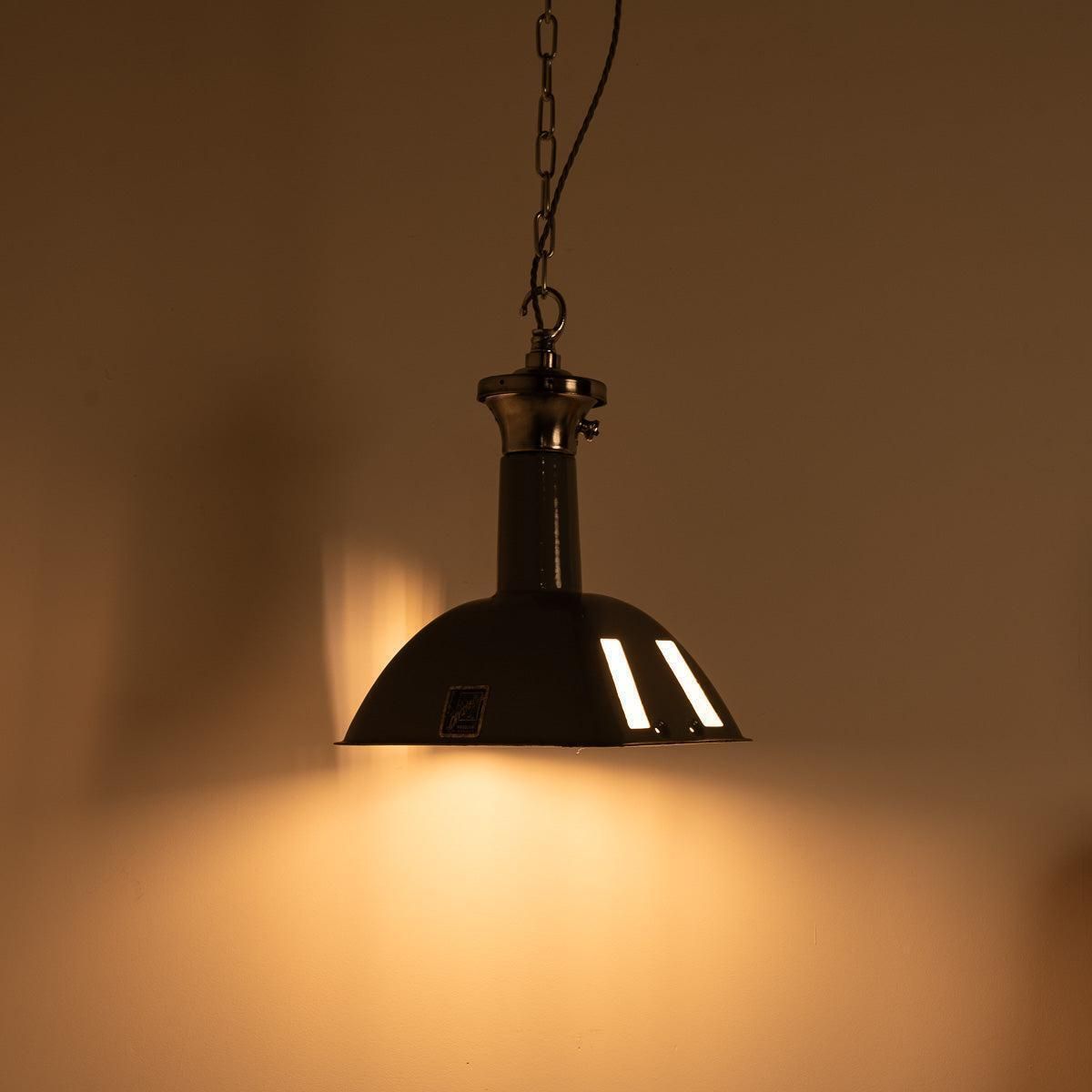 Vintage Industrial Benjamin Electric "Stock Bin" Rectangular Grey Enamel Pendant Lights photo furniture