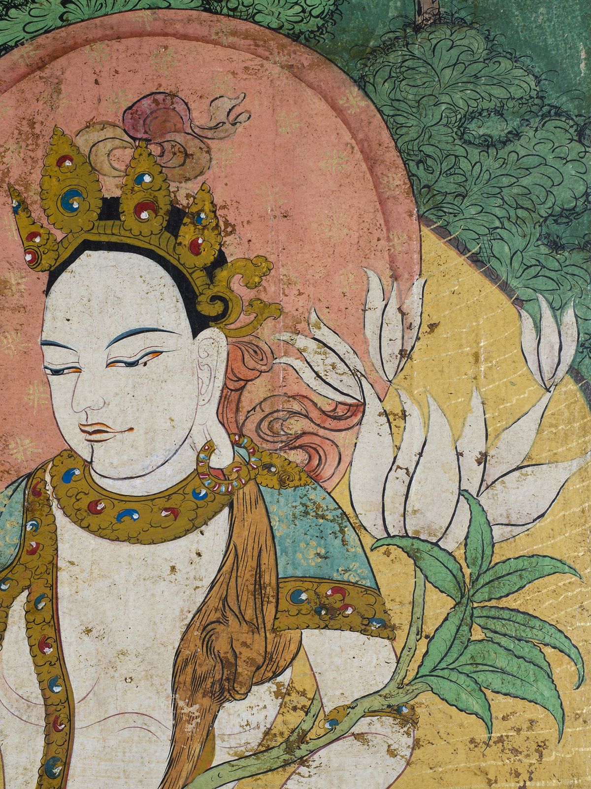 19th Century Tibetan White Tara Painting On Wood Panel photo vinterior