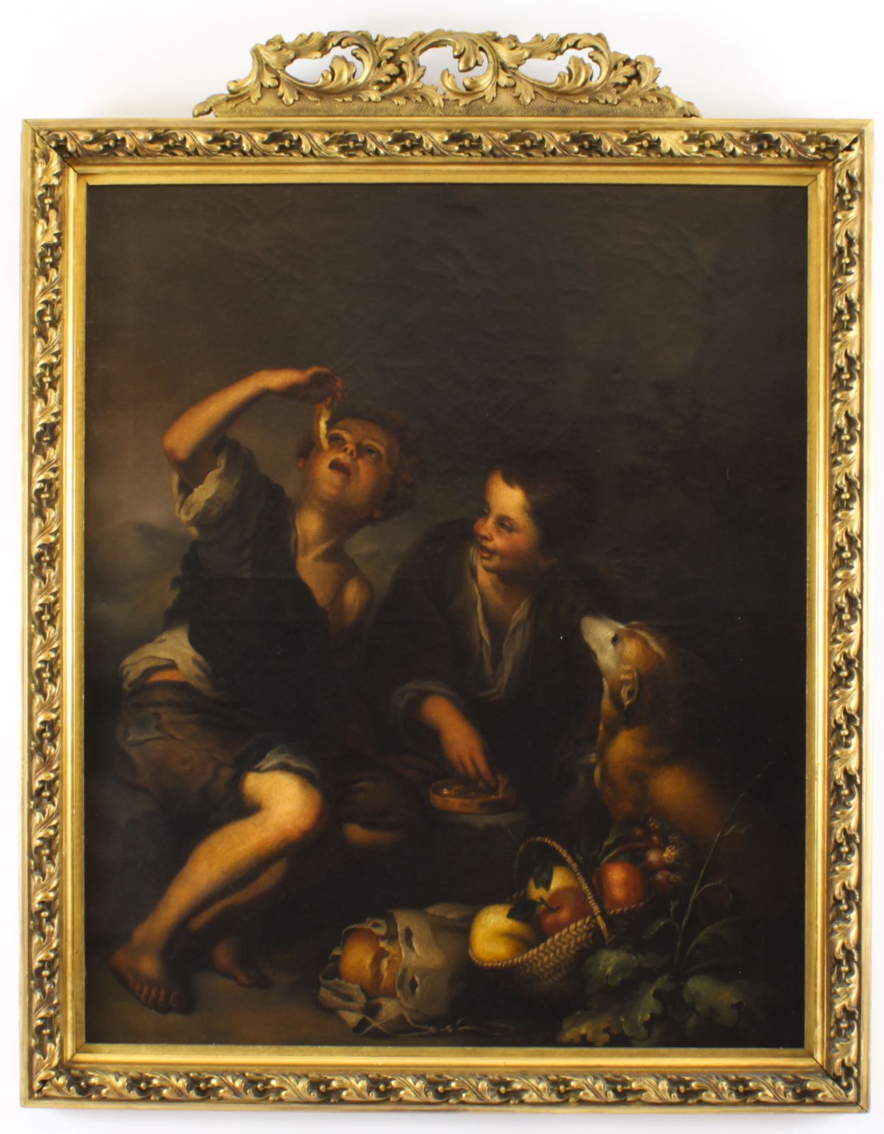 photo buy Antique Oil Painting Grape And Melon Eaters After Bartolome' Murillo  18th C