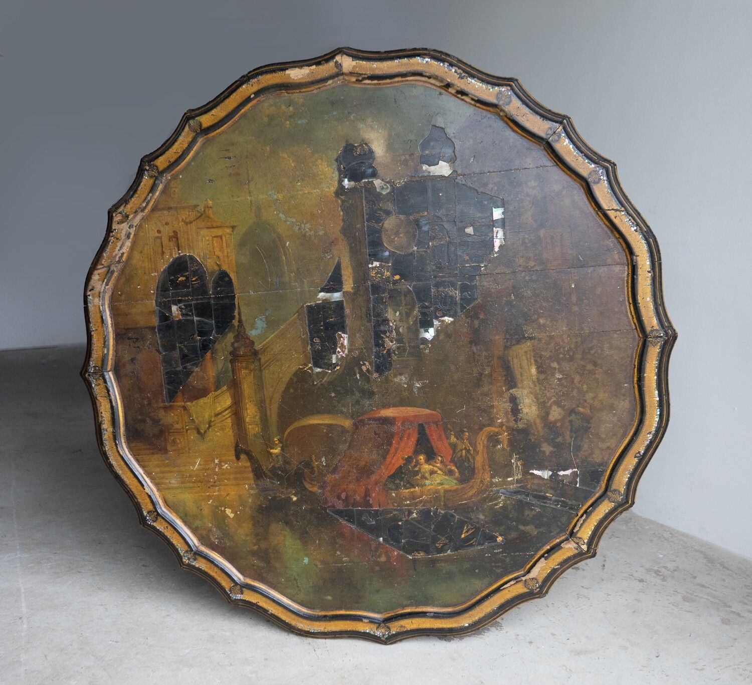 Antique French Napoleon III Lacquered Pedestal Table, Inlaid Hand Painted 19th C photo 380.0