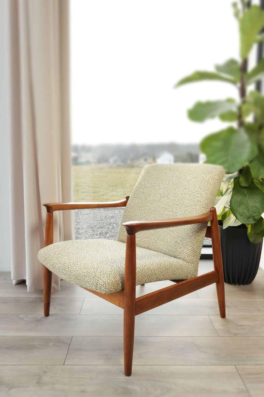 Pattern Green Vintage Armchair By Edmund Homa Gfm 64, 1960s, Poland Refurbished Mcm Design photo 739.0