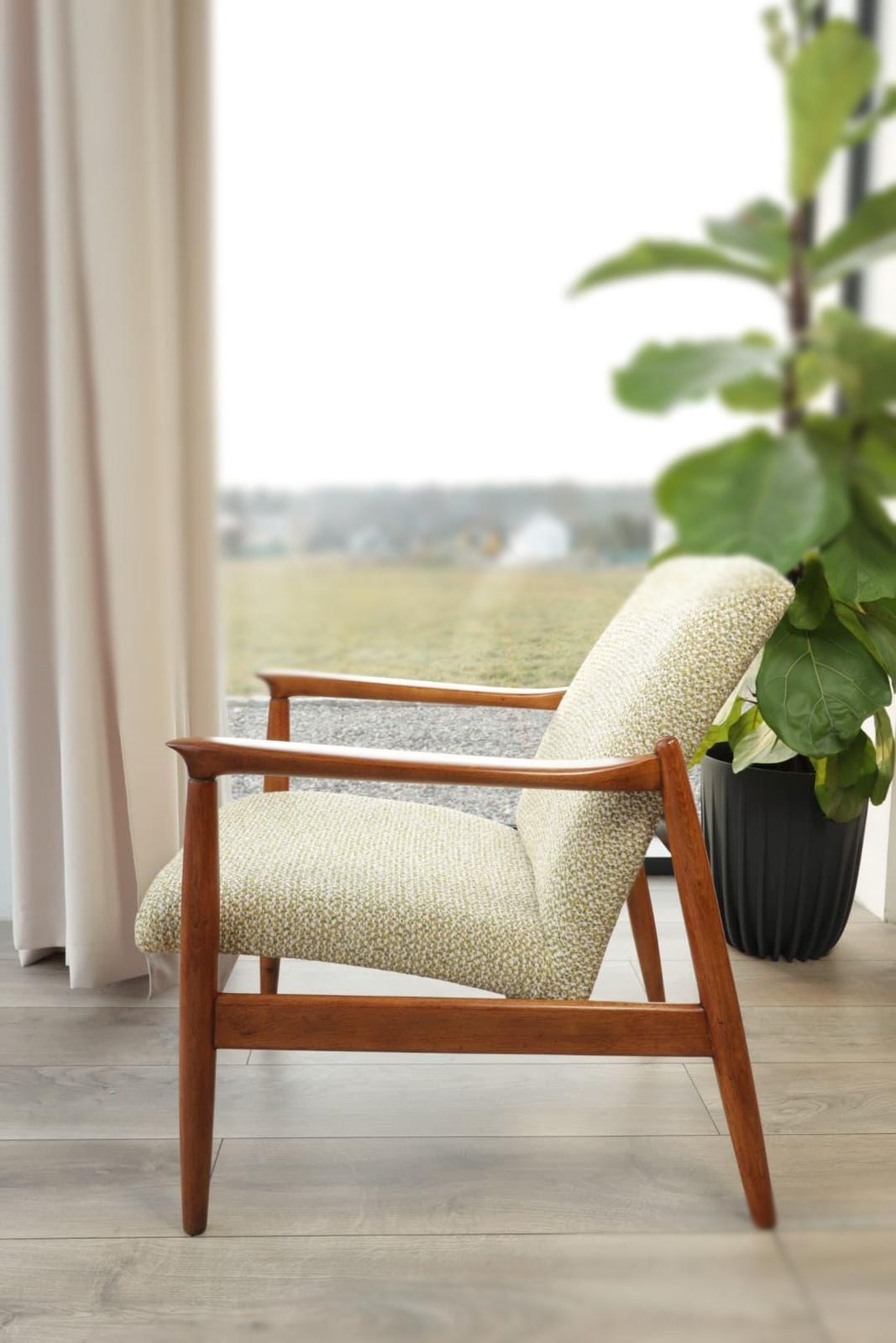 Pattern Green Vintage Armchair By Edmund Homa Gfm 64, 1960s, Poland Refurbished Mcm Design photo buy