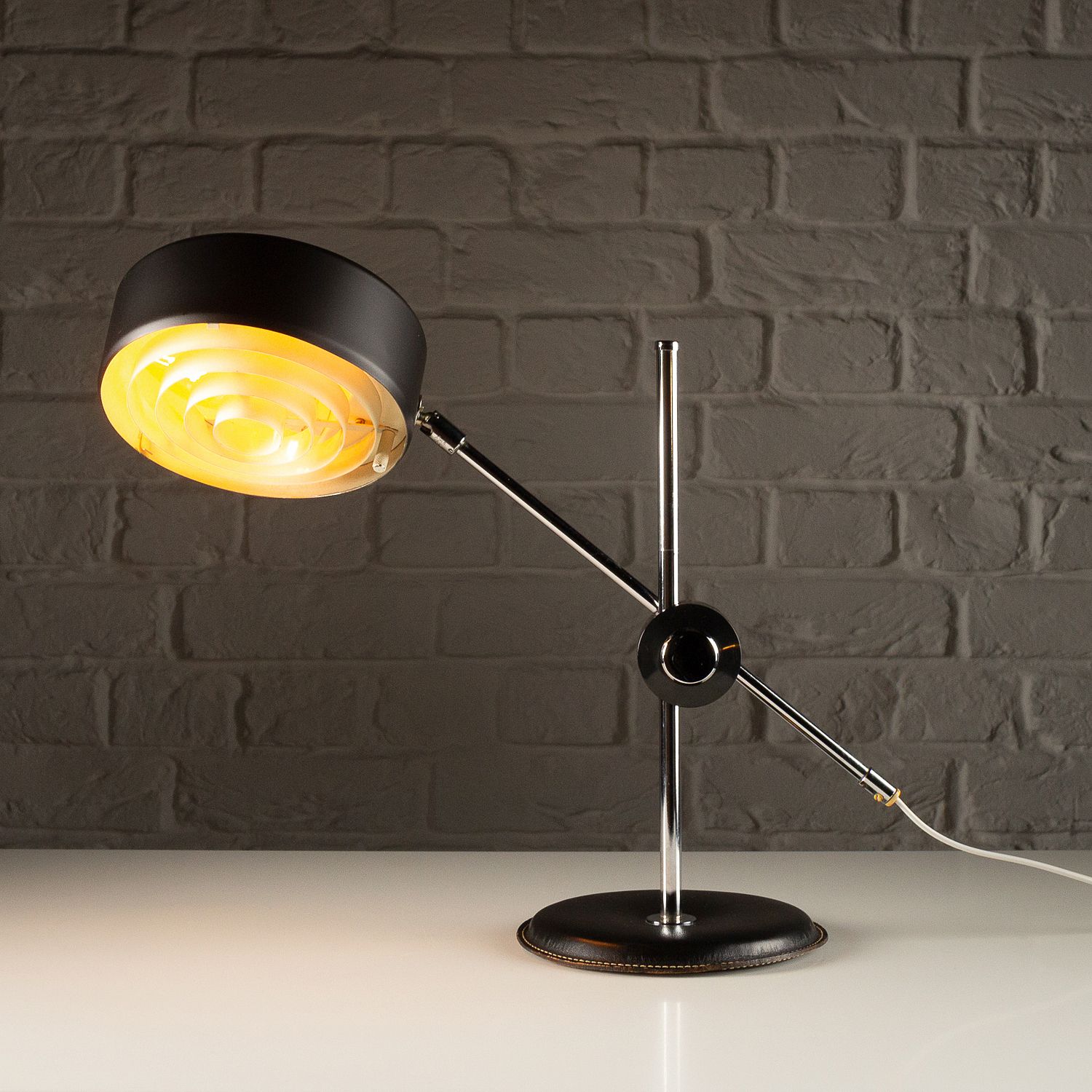 Simris Desk Lamp In Black Leather And Chrome, Anders Pehrson, Sweden, 1970s photo for sale