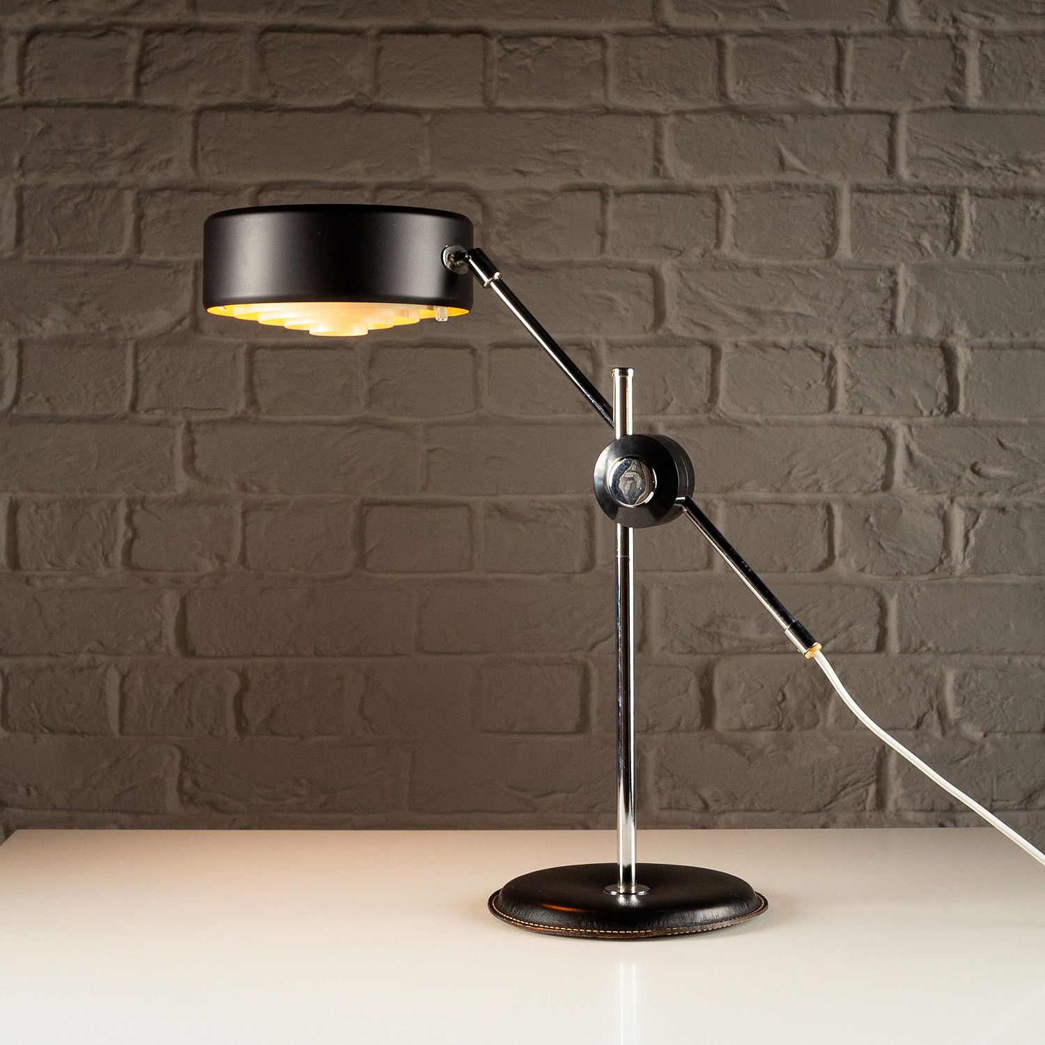 Simris Desk Lamp In Black Leather And Chrome, Anders Pehrson, Sweden, 1970s photo Lighting