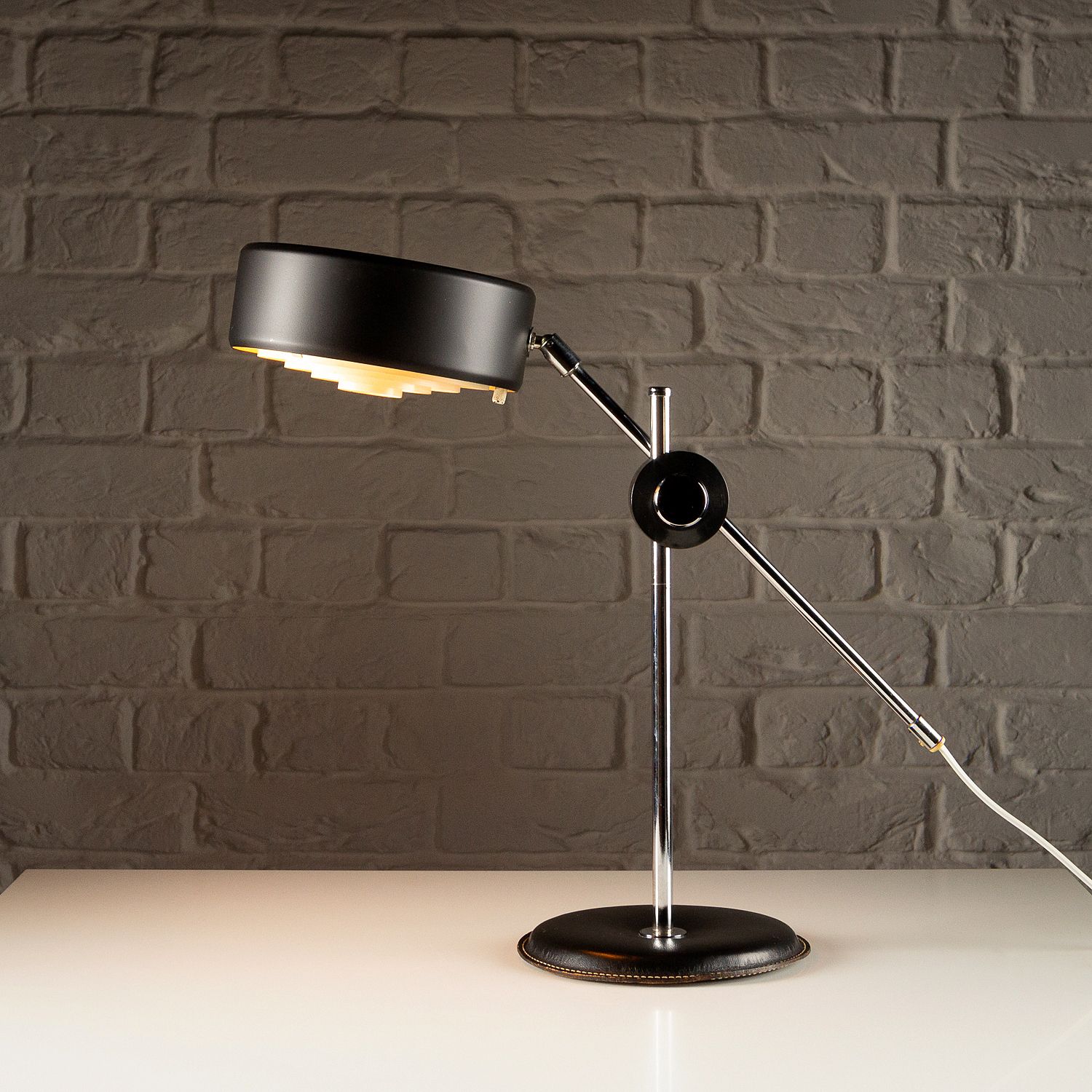 Simris Desk Lamp In Black Leather And Chrome, Anders Pehrson, Sweden, 1970s photo furniture