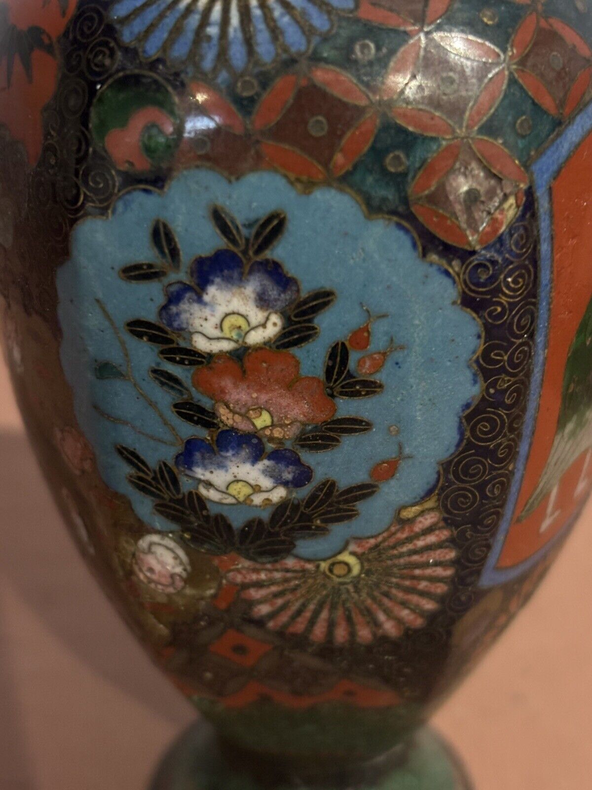 Antique Cloisonné Vases. Good Quality And Highly Decorated. photo vintage